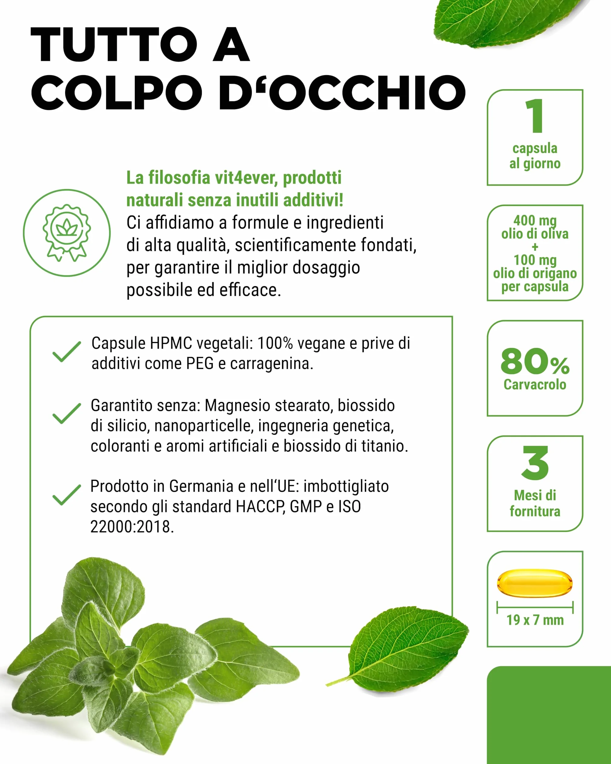 Olio di origano biologico 80 mg 90 capsule carvacrolo olio d'oliva vergine vegano