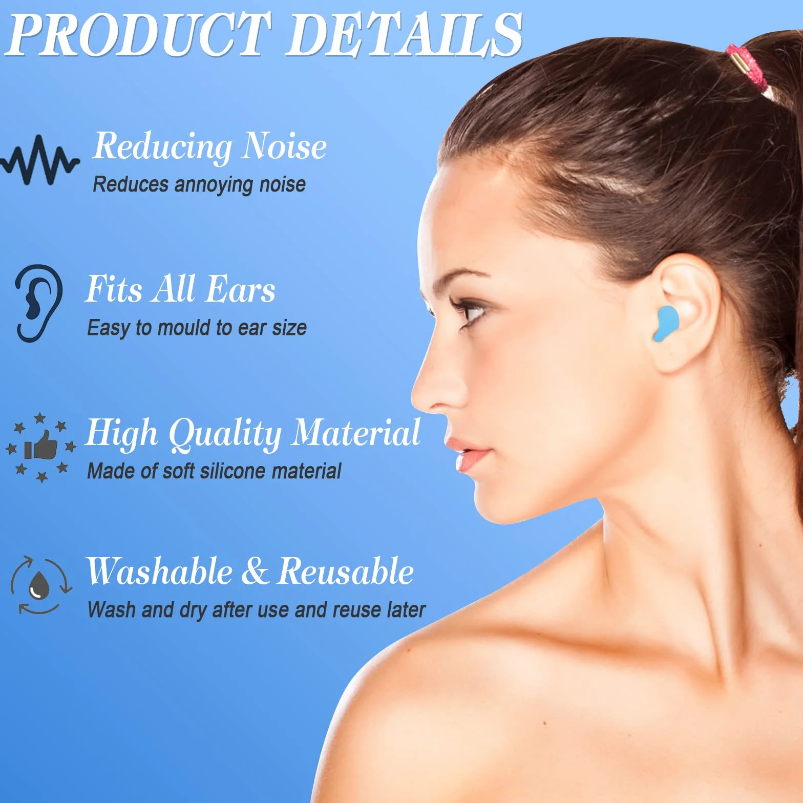 12 Paia Tappi Orecchio Silicone Riutilizzabili tappo per Dormire e Nuoto orecchia Antirumore Morbida Modellabili per Bambini e Adulti (Blu)