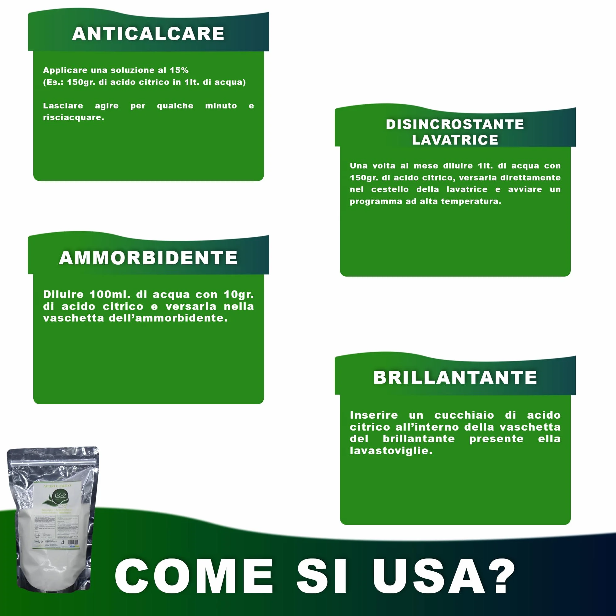 Acido Citrico 500g per Lavatrice e Lavastoviglie - Decalcificante Naturale