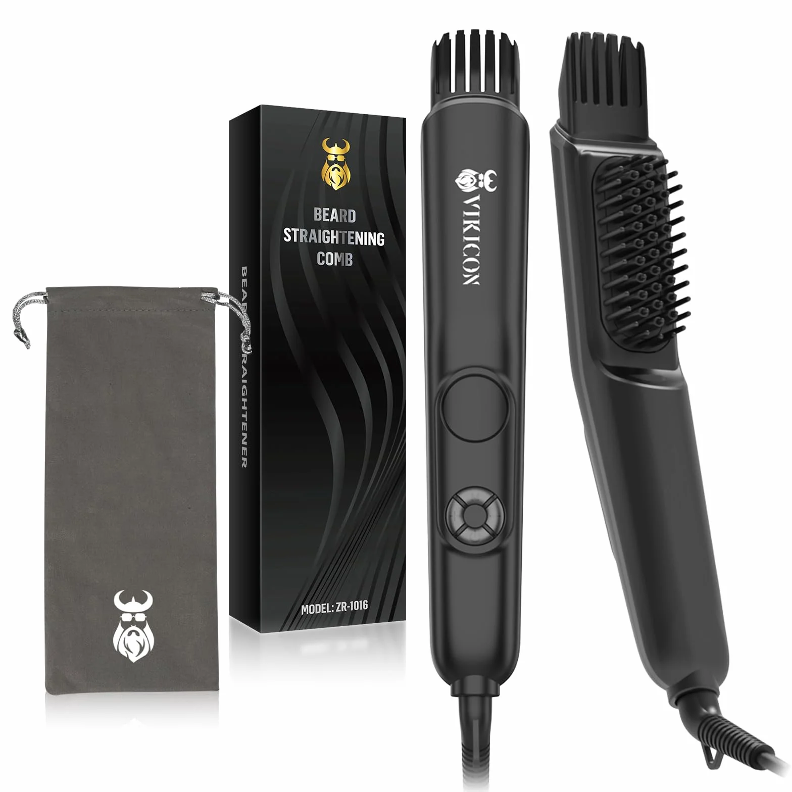 VIKICON Spazzola 3 in 1 per Uomo, Pettine Professionale Con Volumizzatore, 4 Livelli di Calore (120-220℃), Piastra Lisciante per Barba Agli Ioni, Spazzola per Casa/Viaggio