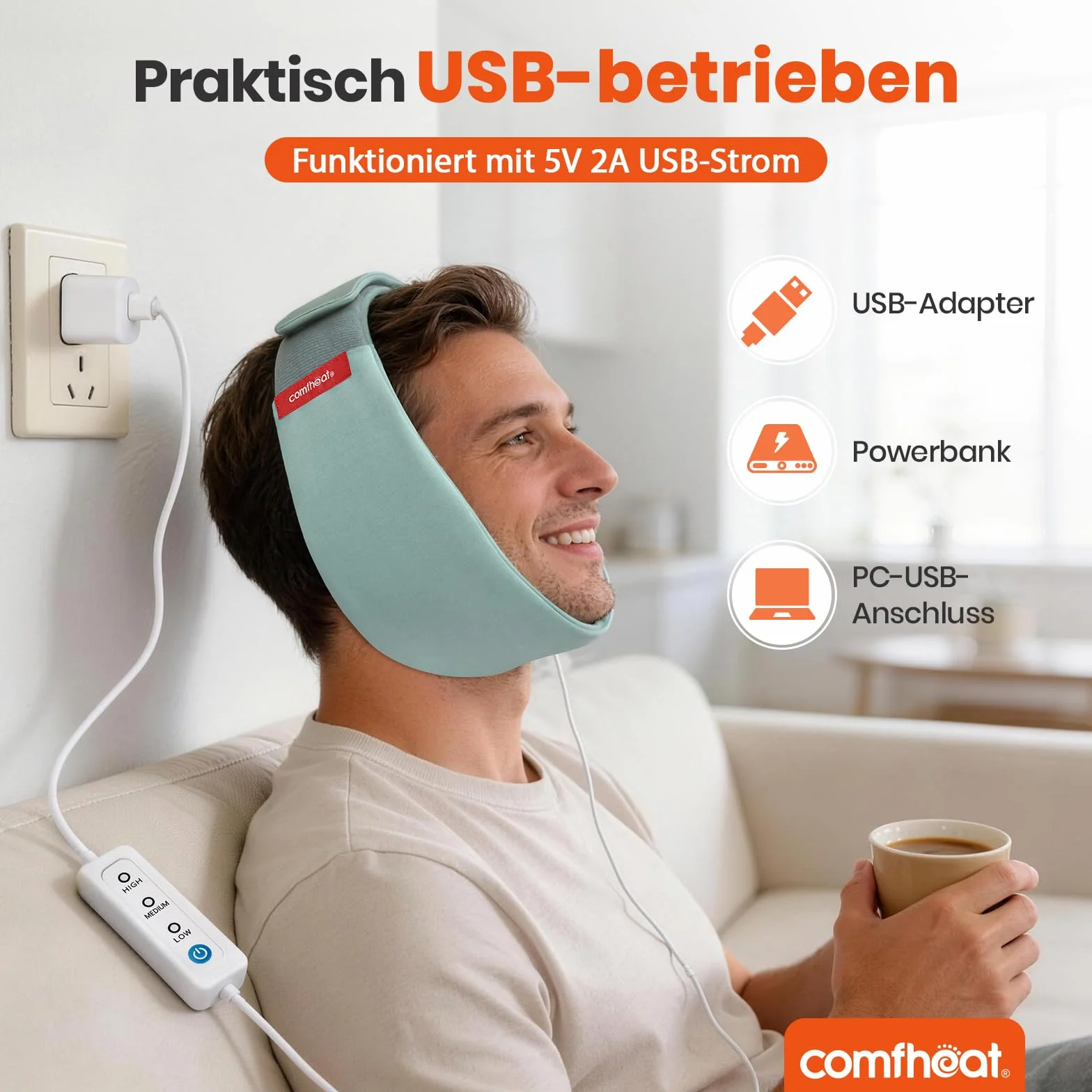 Cuscinetto riscaldante per il viso per alleviare il dolore TMJ, fascia riscaldata USB per mascelle, recupero dei denti del giudizio, 3 impostazioni di calore regolabili, riduce i sintomi