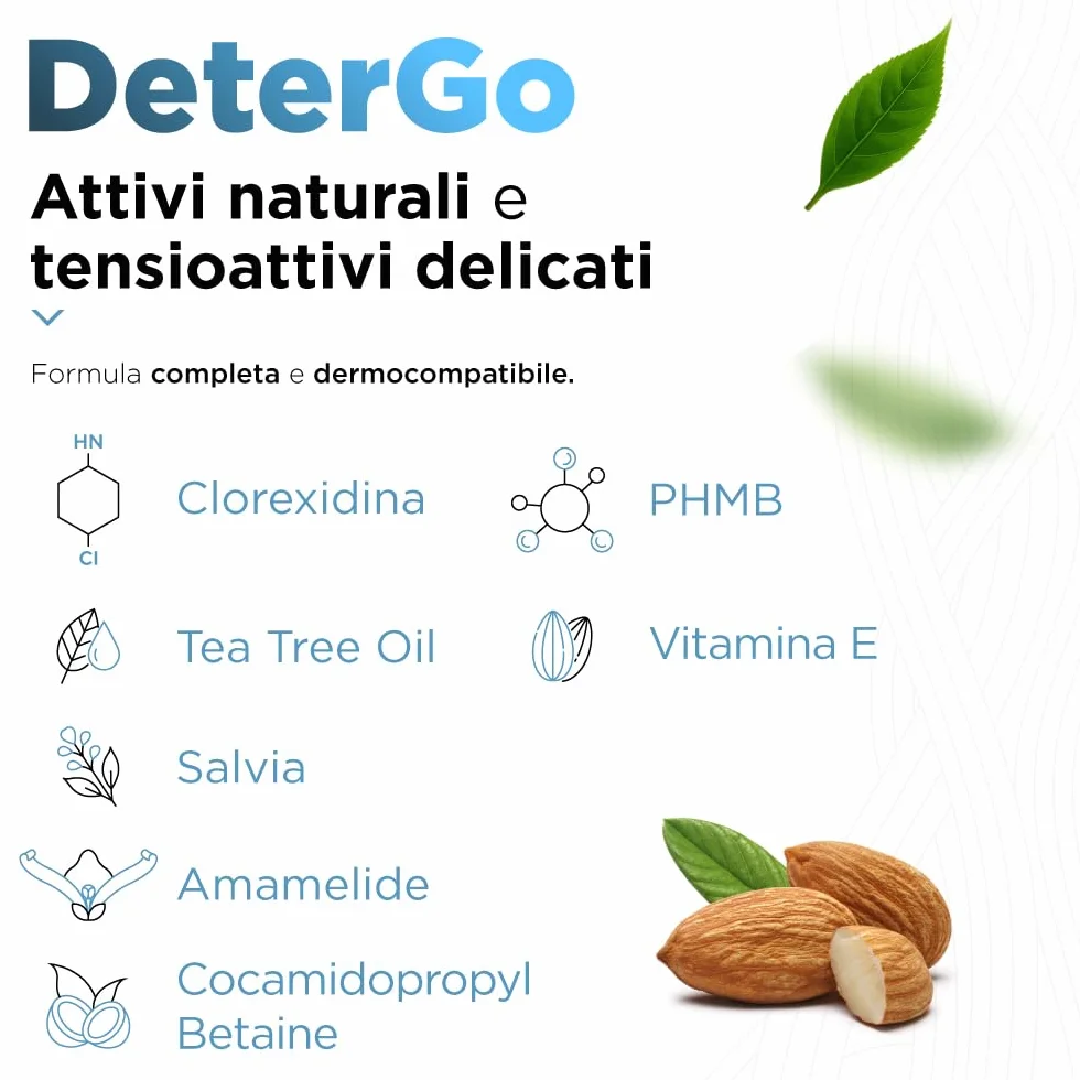 SoloUno DeterGo Spray detergente igienizzante con Clorexidina, vitamina E, antibatterico, senza risciacquo, 200 ml