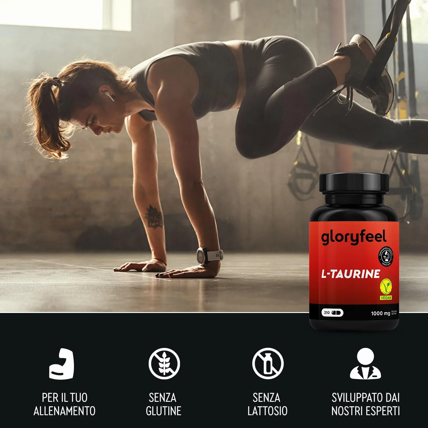 L-Taurina 1000 mg Alto Dosaggio, 3 Mesi, Aminoacido Puro Vegan per Allenamento