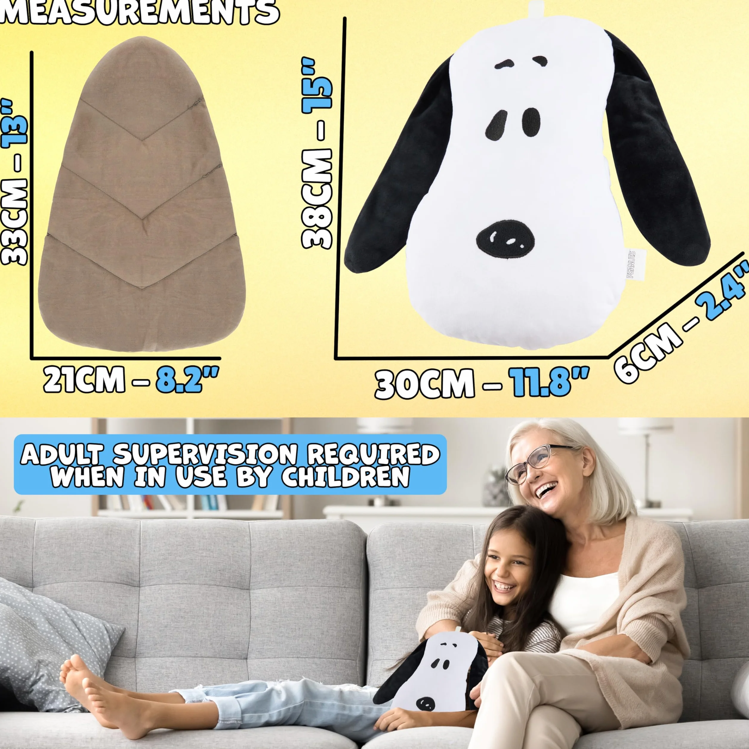 Peanuts Snoopy Cuscino Riscaldante Microonde, Morbido Peluche Cuscinetto Riscaldante, Impacco Caldo o Freddo per Sollievo dal Dolore, Regali Adulti