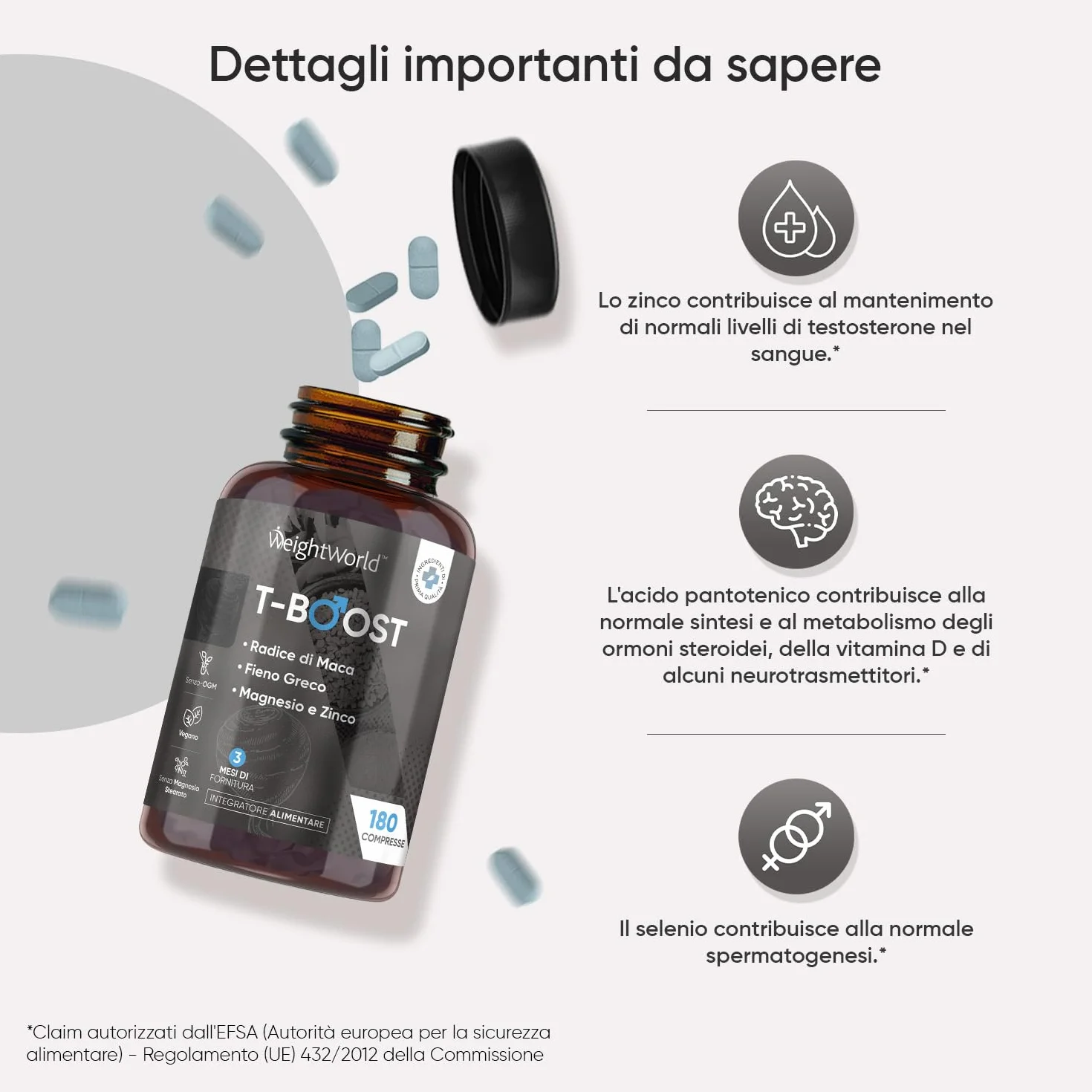 T Boost Complex Vegano, 180 Compresse, 3 Mesi, Integratore Maca Uomo, Zinco, Selenio, Vitamina B5, Magnesio, Lo Zinco Contribuisce al Mantenimento di Normali Livelli di Testosterone nel Sangue (EFSA)