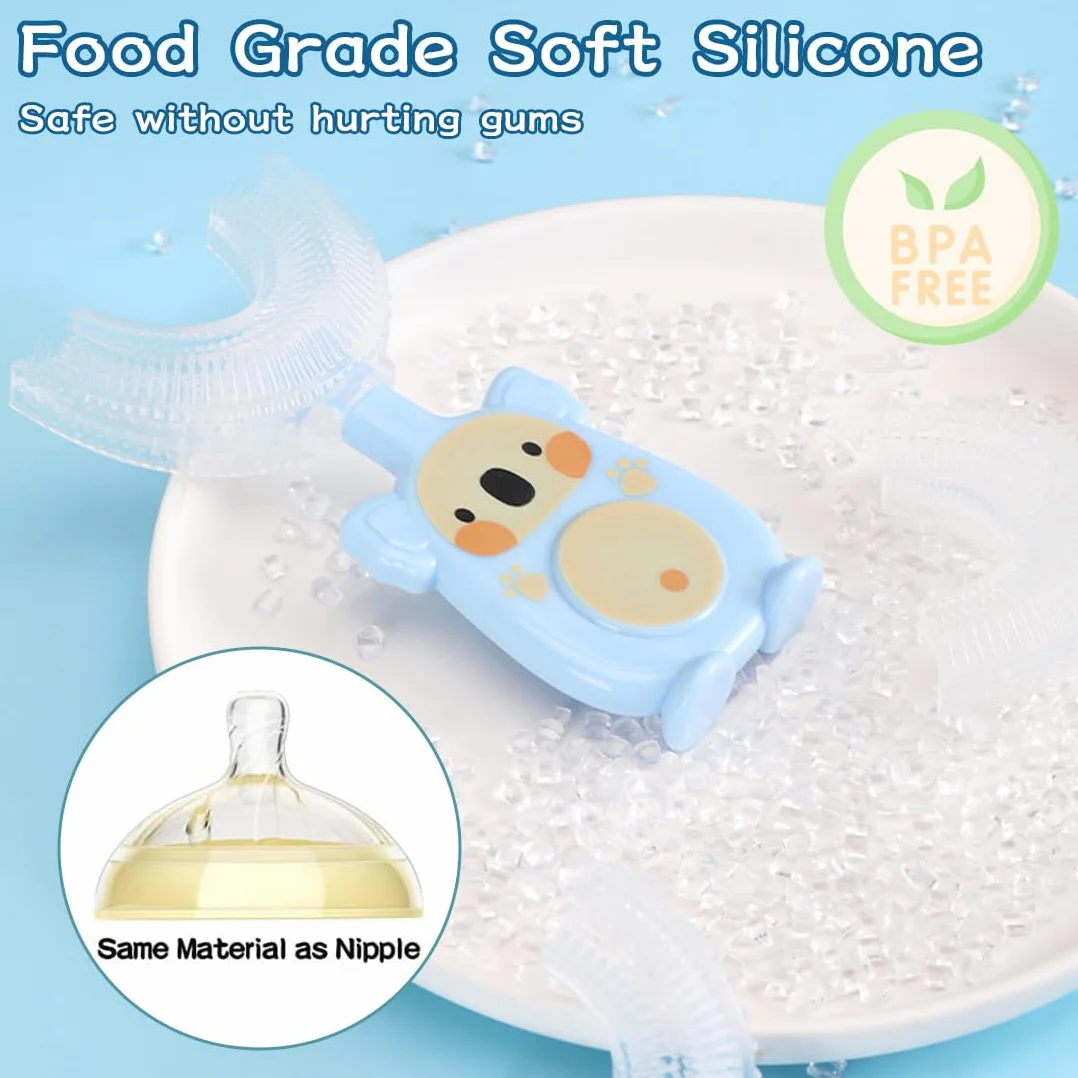 4 Pezzi Spazzolino per Bambini, a Forma di U, 360 Gradi per la Pulizia Orale,Setole in Silicone in Silicone Morbido per Uso Alimentare, per l'igiene Orale,Spazzolino Neonato(2-6 Anni)