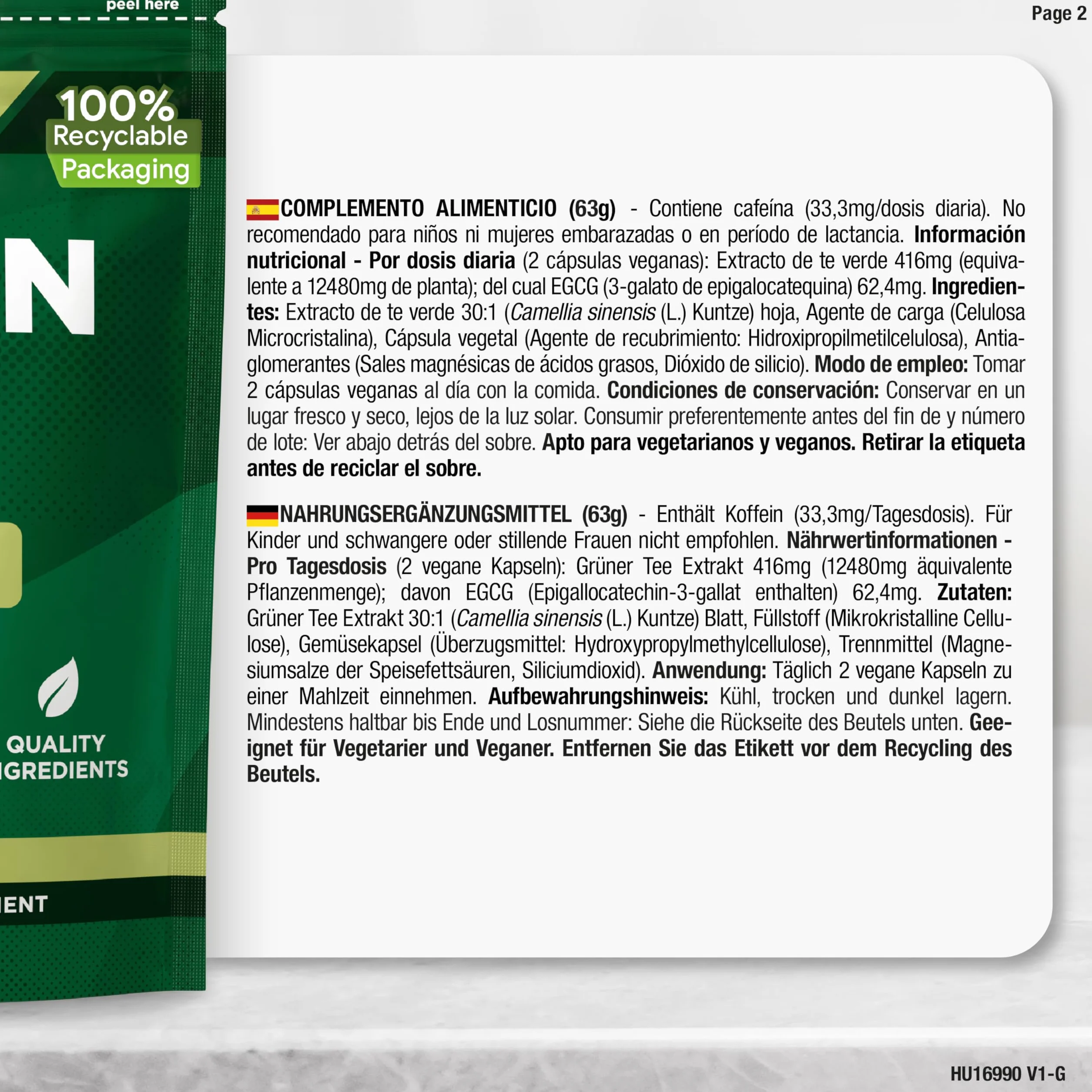 Te Verde Capsule 12480mg | Green Tea estratto ad alta resistenza | 120 capsule in polvere | Vegano e vegetariano | di Horbaach