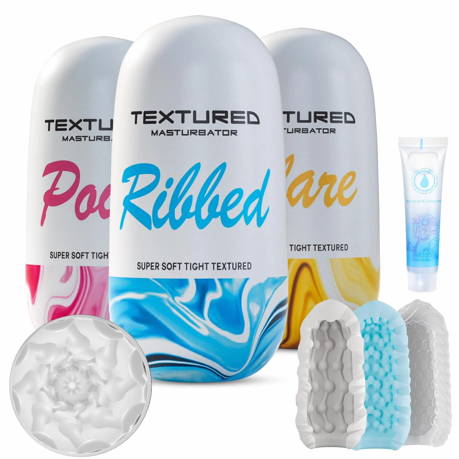 Uovo Masturbatore Uomo Sex Toys - 3 Uova Realistico Masturbatori Maschili Ultra Elastico Toy con 3D Vagina Finta, Pompino Pene Giocattoli Sessuali Tascabili Portatili Manuale Objet per Uomini
