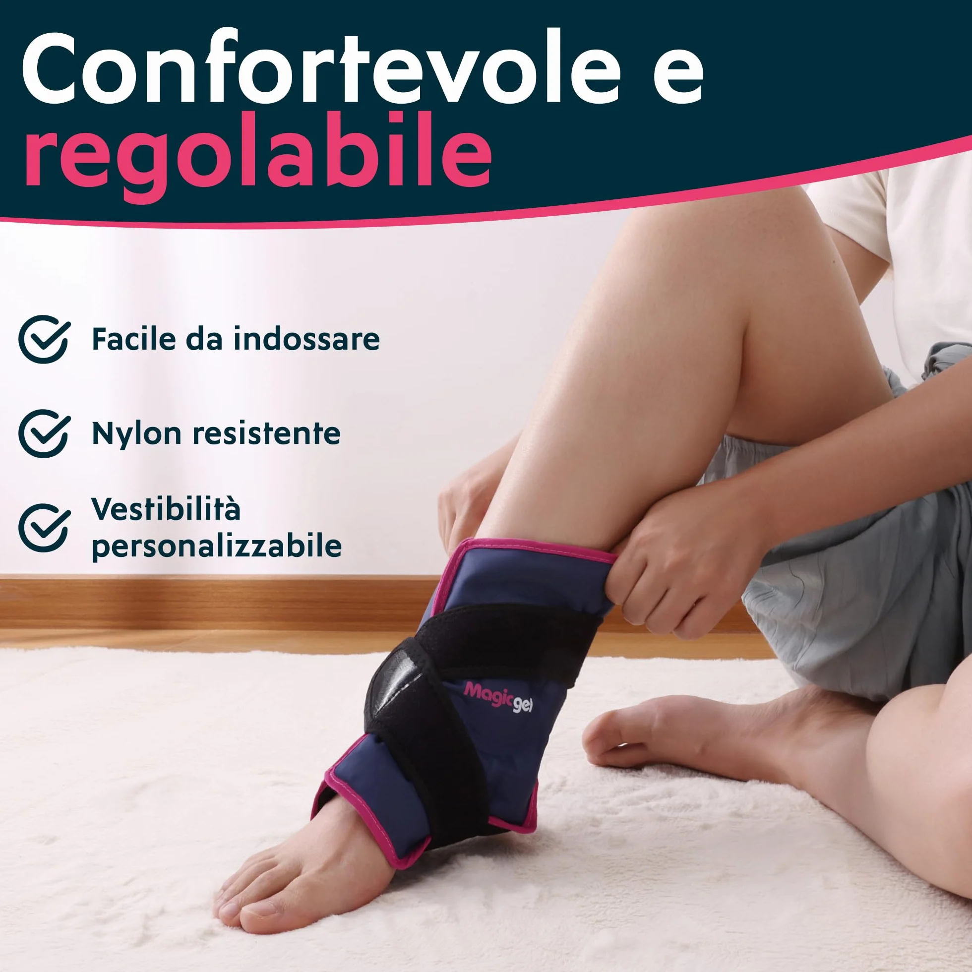 Magic Gel Cavigliera Ghiaccio Gel Riutilizzabile - Fascia Ghiaccio per Caviglia - Fascia per Ginocchio Polso Gomito - Impacco Freddo da Freezer - Compressione Morbida e Flessibile