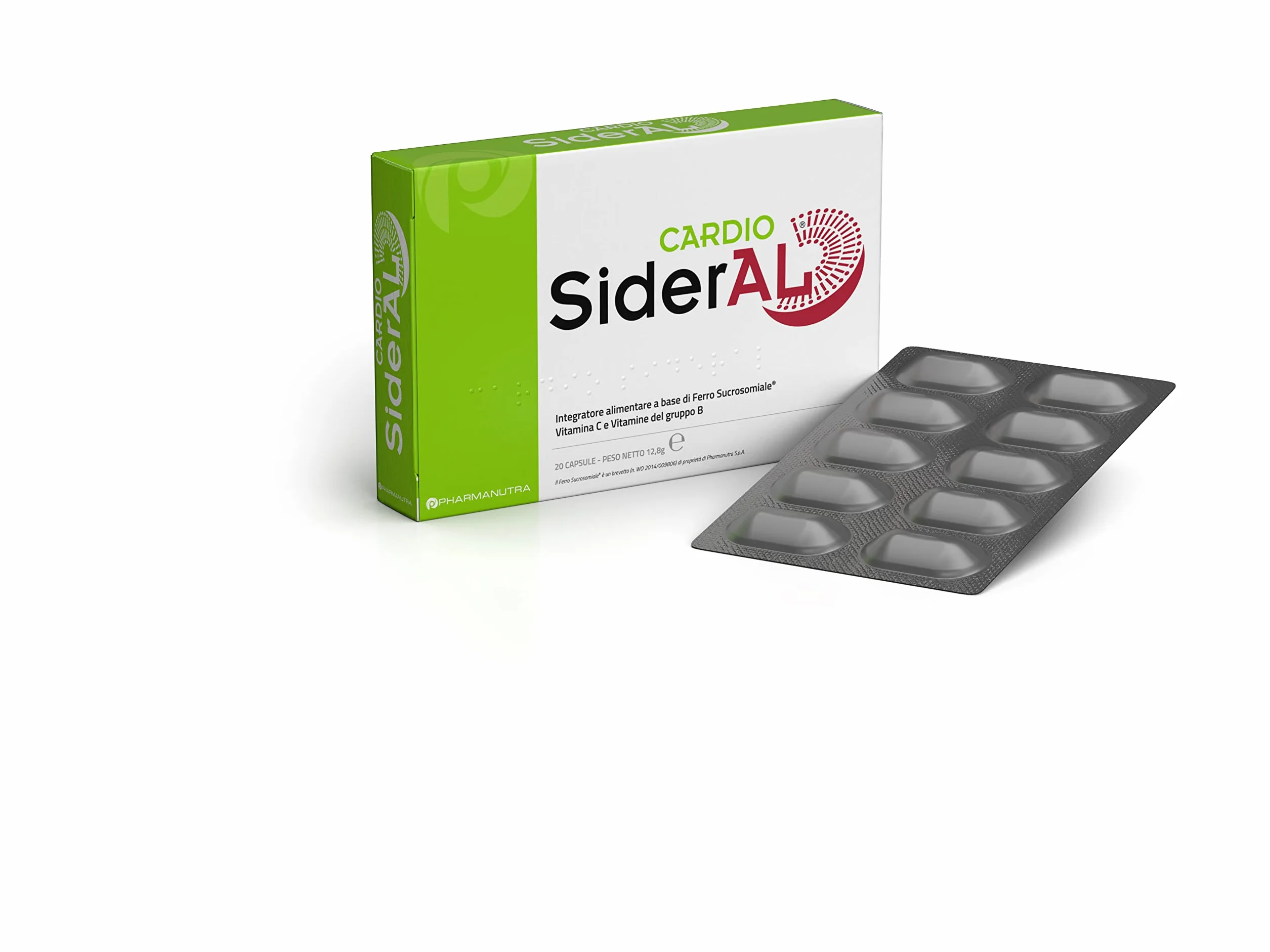 Cardio SiderAL, integratore alimentare con Ferro Sucrosomiale®, Vitamina C, vitamine del gruppo B e Quatrefolic, Supporto al benessere cardiovascolare, No Lattosio, No Glutine, 20 Capsule, Pharmanutra