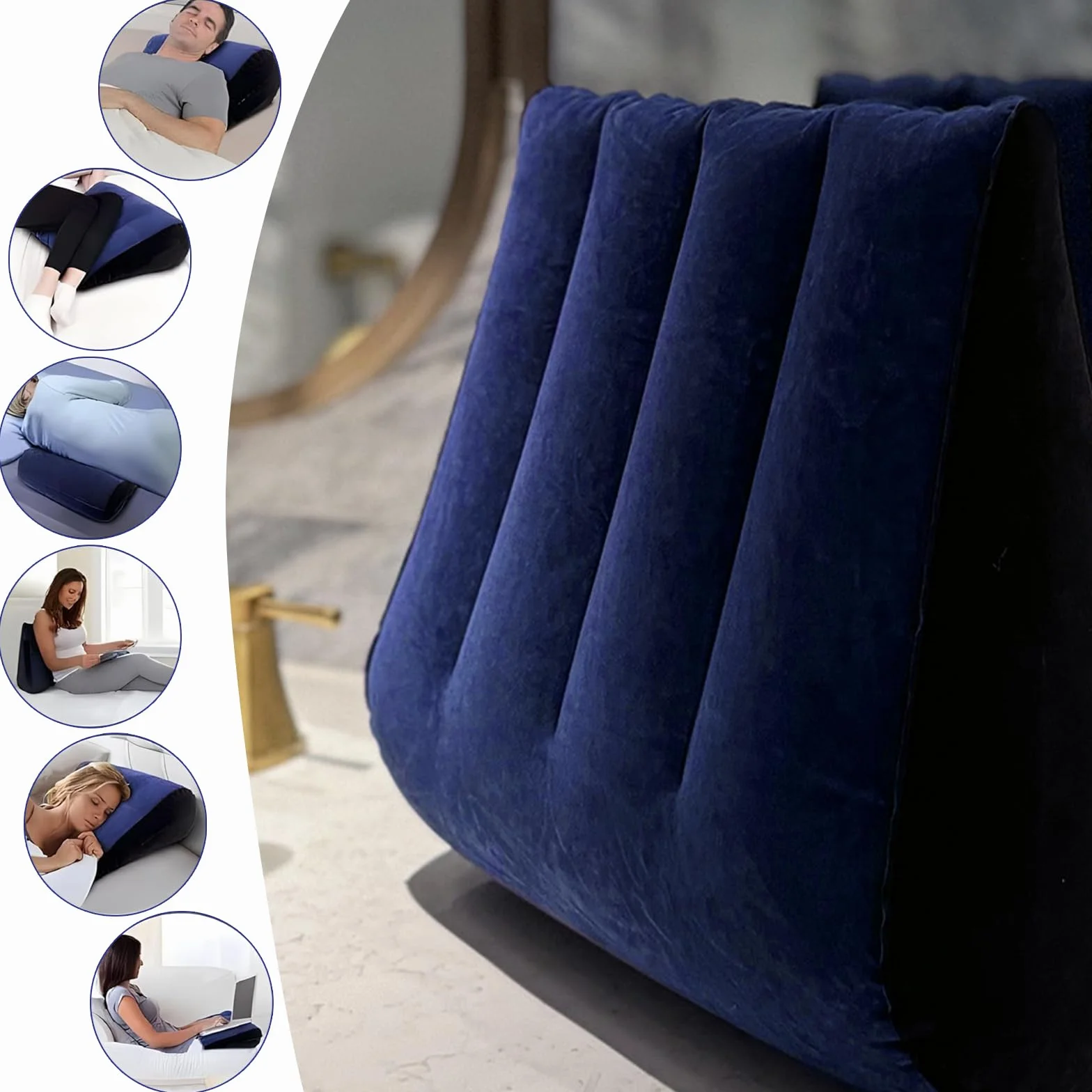 Cuscino Triangolare Viaggio Gonfiabile Posturale per Ginocchia Adulti Blu