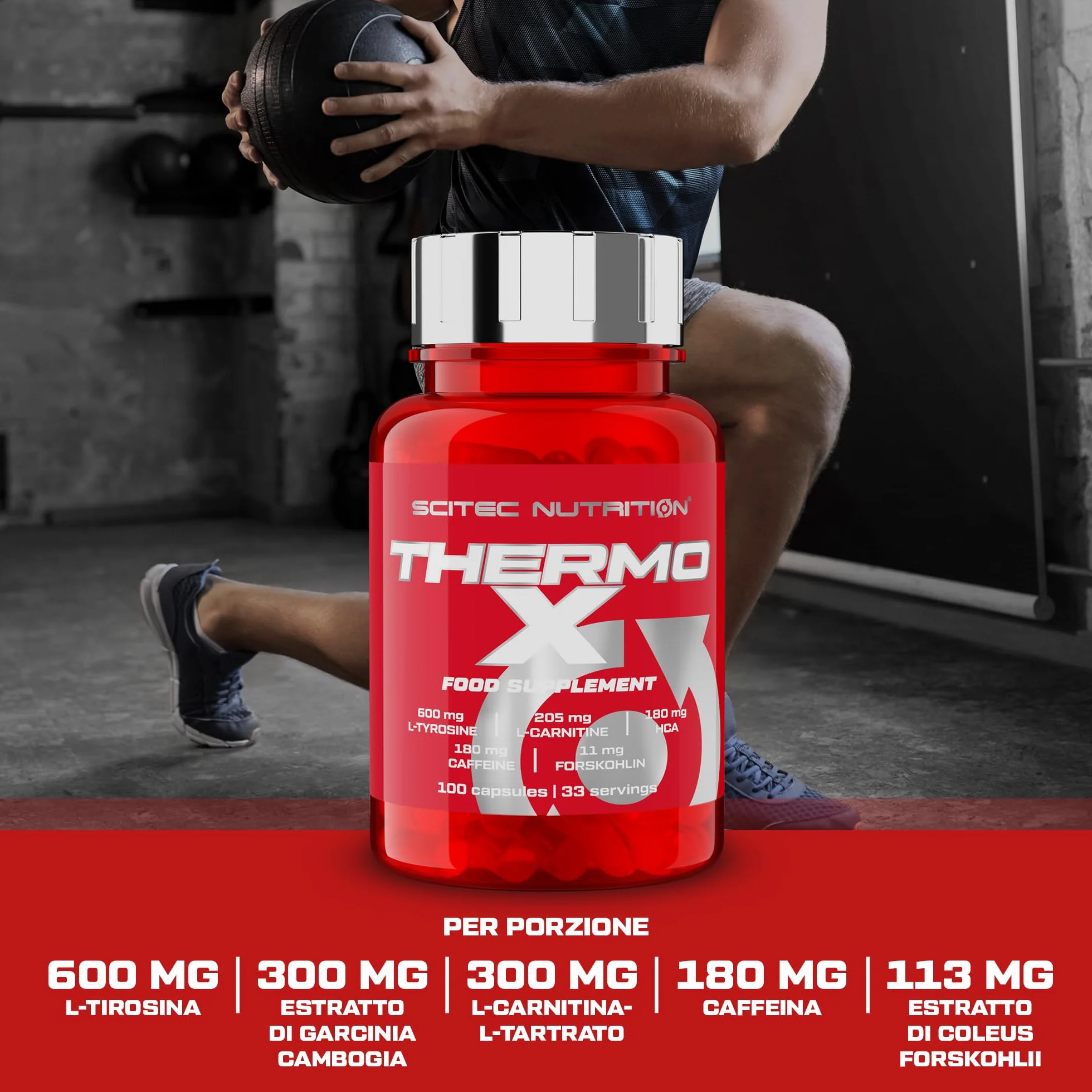 Scitec Nutrition Thermo-X, con L-Tirosina, L-Carnitina, HCA, Caffeina e Forskolina, 100 Capsule