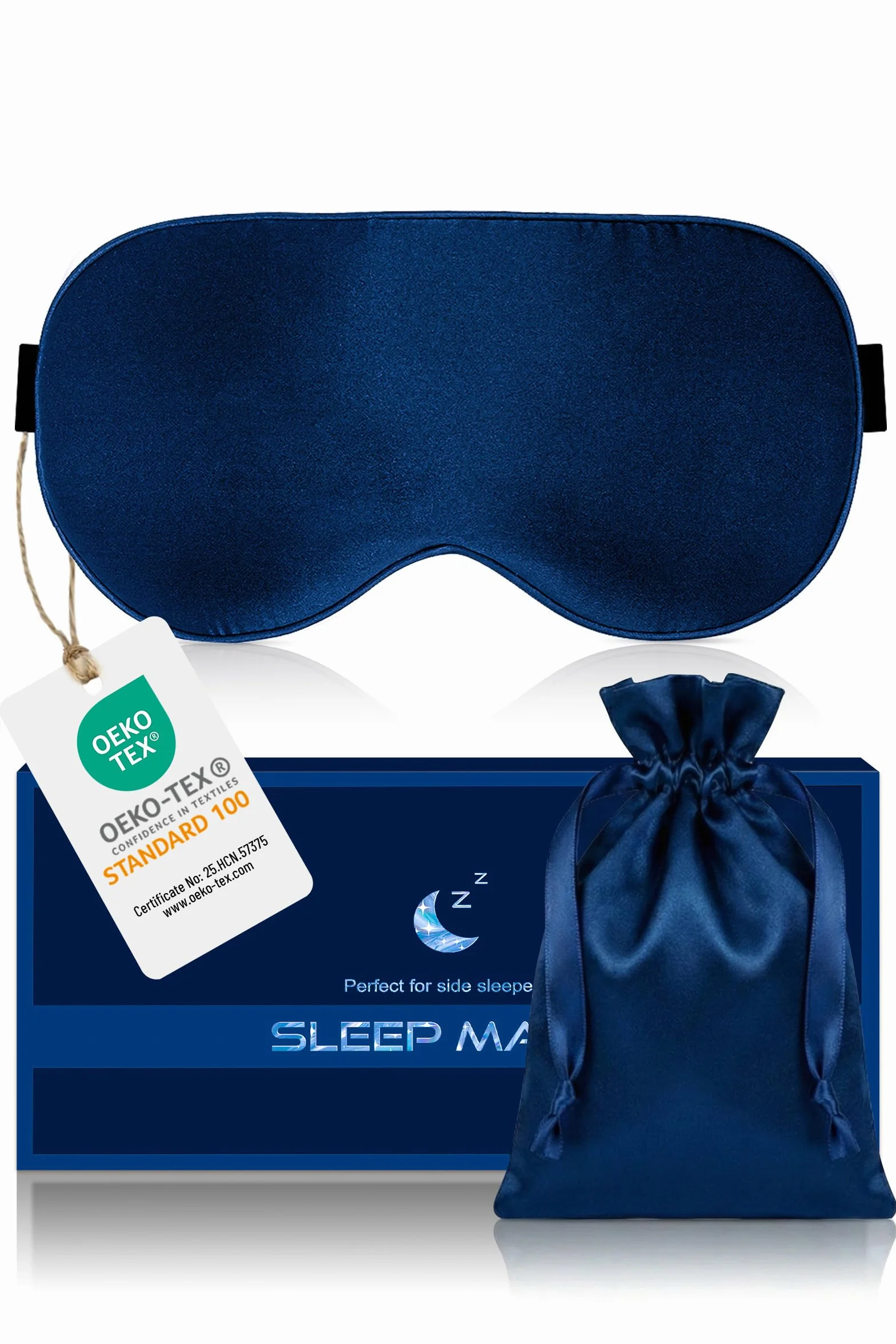 Aosun Maschera per dormire in seta per chi dorme sul fianco, 100% seta di gelso biologica, 100% con blocco della luce, con fascia regolabile per donne e uomini e bambini, maschera compatta per gli