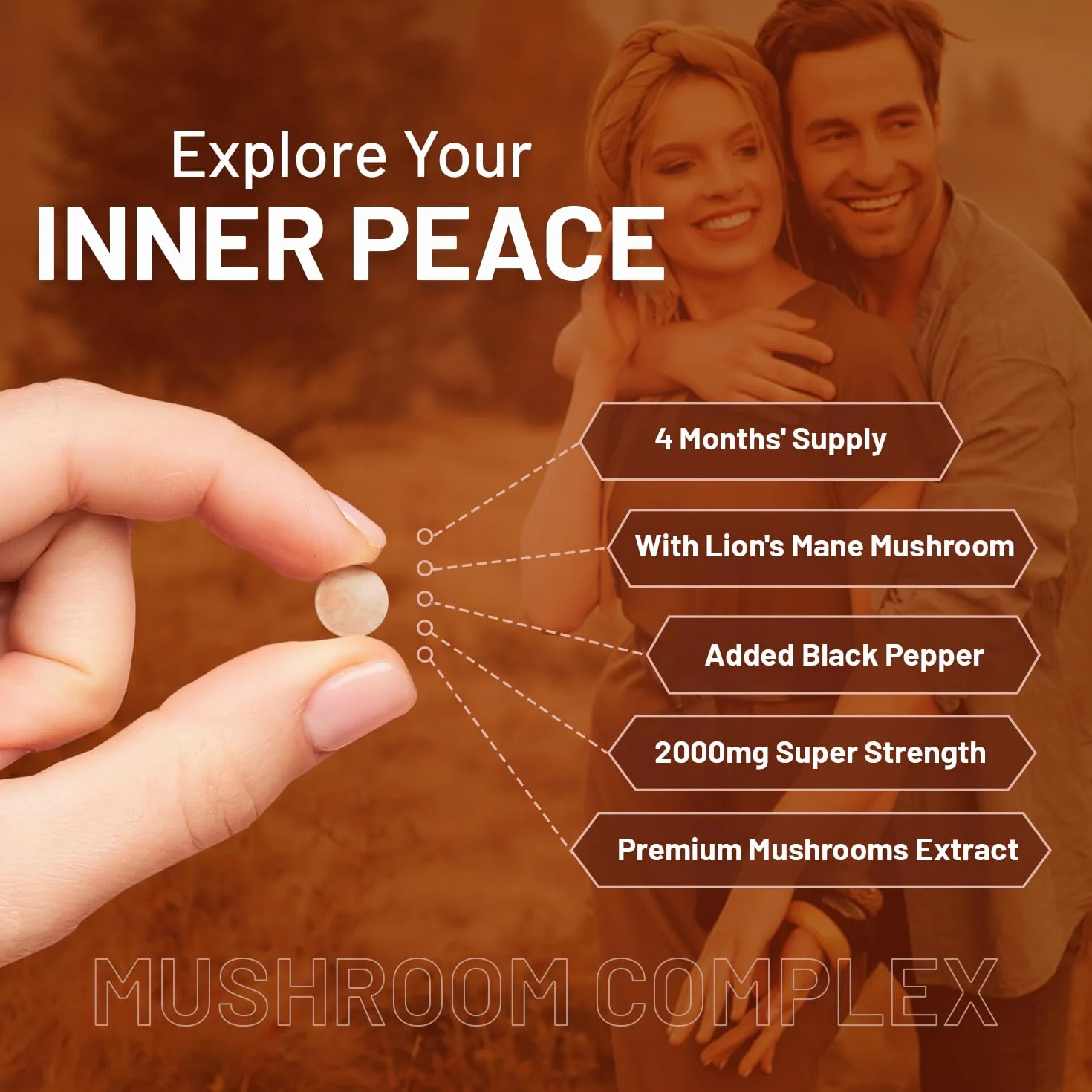 Advanced Mushroom Complex 2000mg | Una super miscela di 6 funghi con criniera di leone, chaga, cordyceps, shiitake, reishi e maitake con pepe nero | 120 compresse vegane ad alta resistenza
