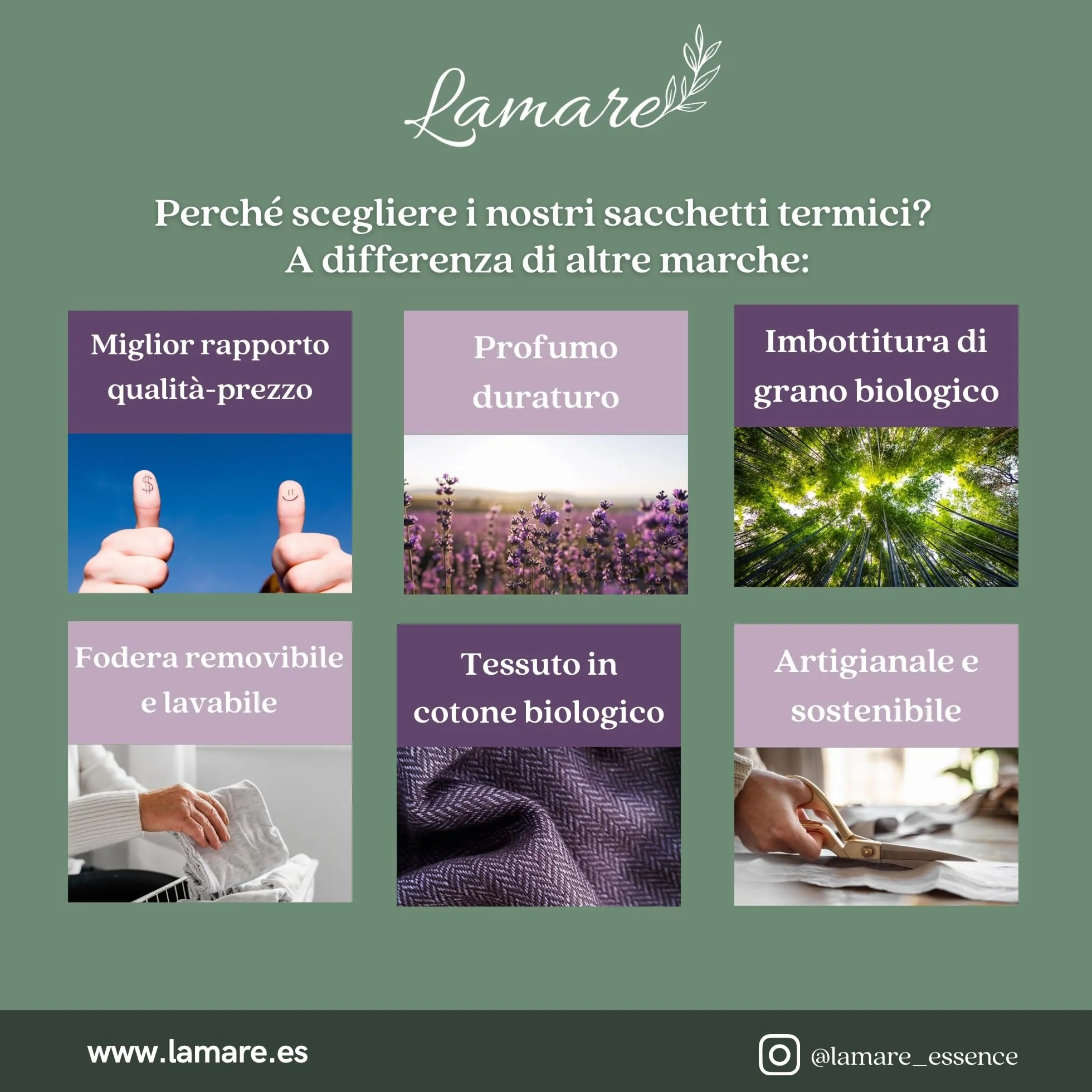 Lamare - Cuscino termico con semi di grano ecologico e lavanda, 48 x 15 cm, rivestimento lavabile 100% cotone, per cervicale e coliche, terapie a freddo e caldo, Lavanda stampata
