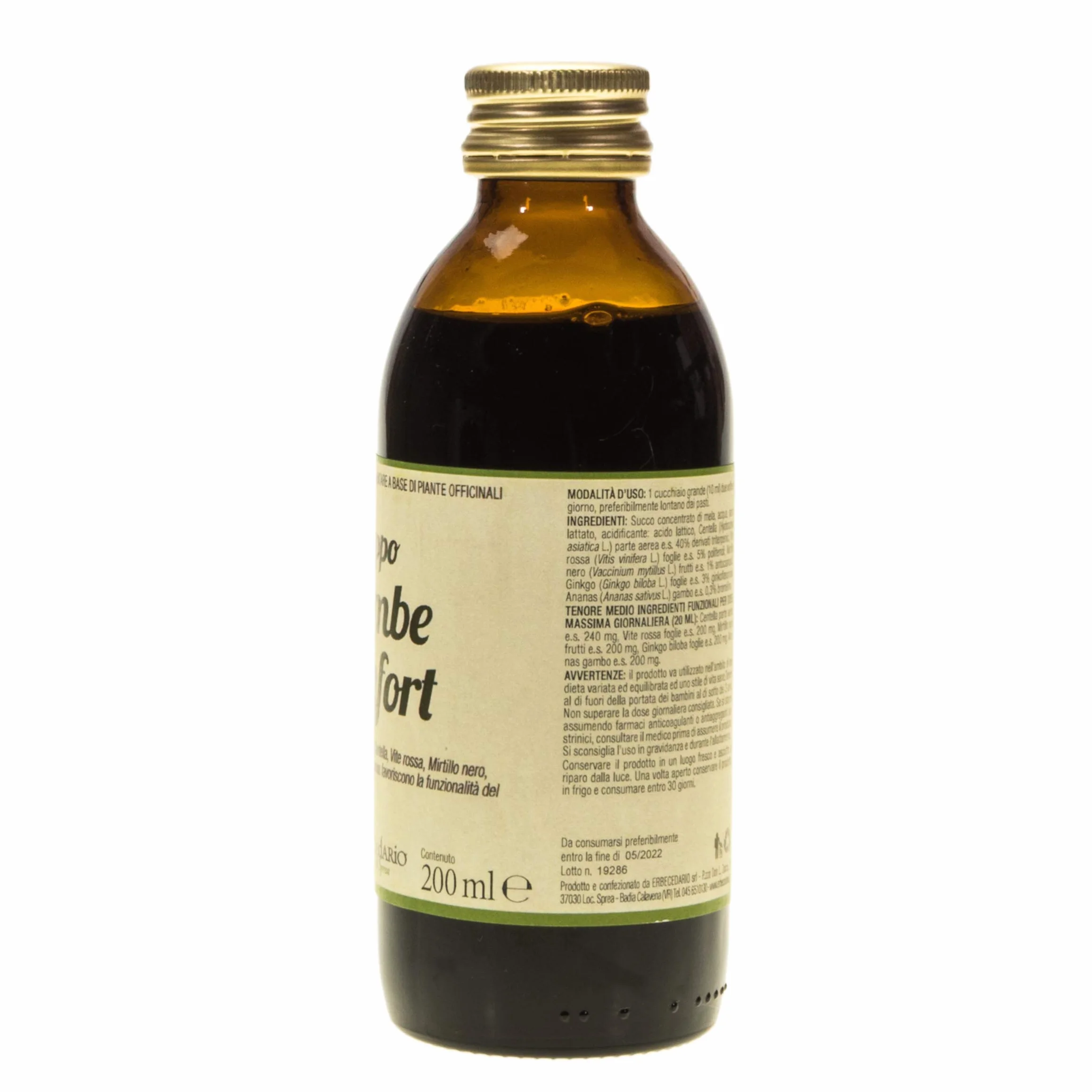 Sciroppo Gambe Confort con Vite rossa, Per Gambe gonfie e pesanti, Benessere della circolazione gambe, dei vasi sanguigni, e del microcircolo, Integratore circolazione gambe 1 Flacone Da 200ml