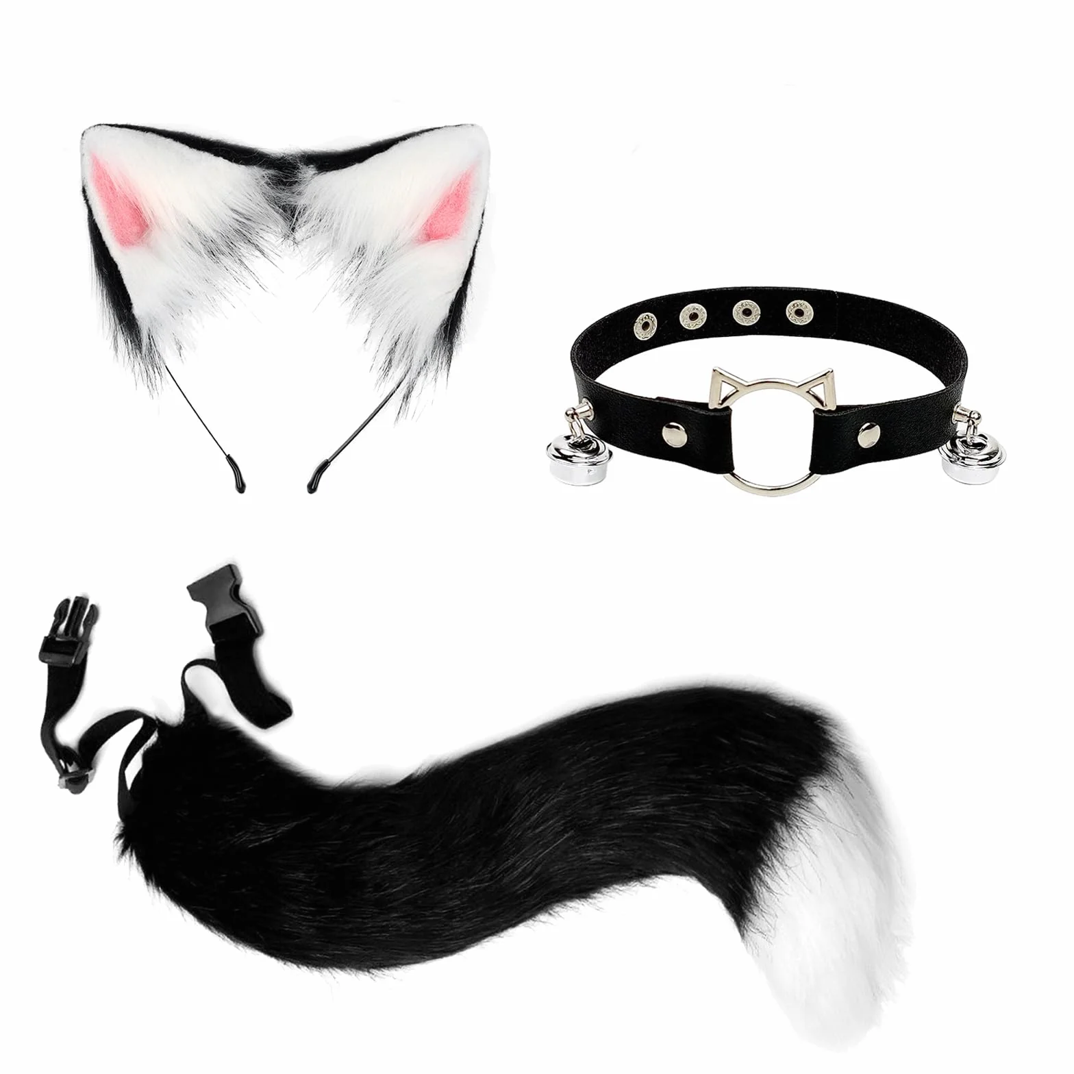 Set costume da volpe con cerchietto orecchie nere e coda finta per travestimenti cosplay Halloween