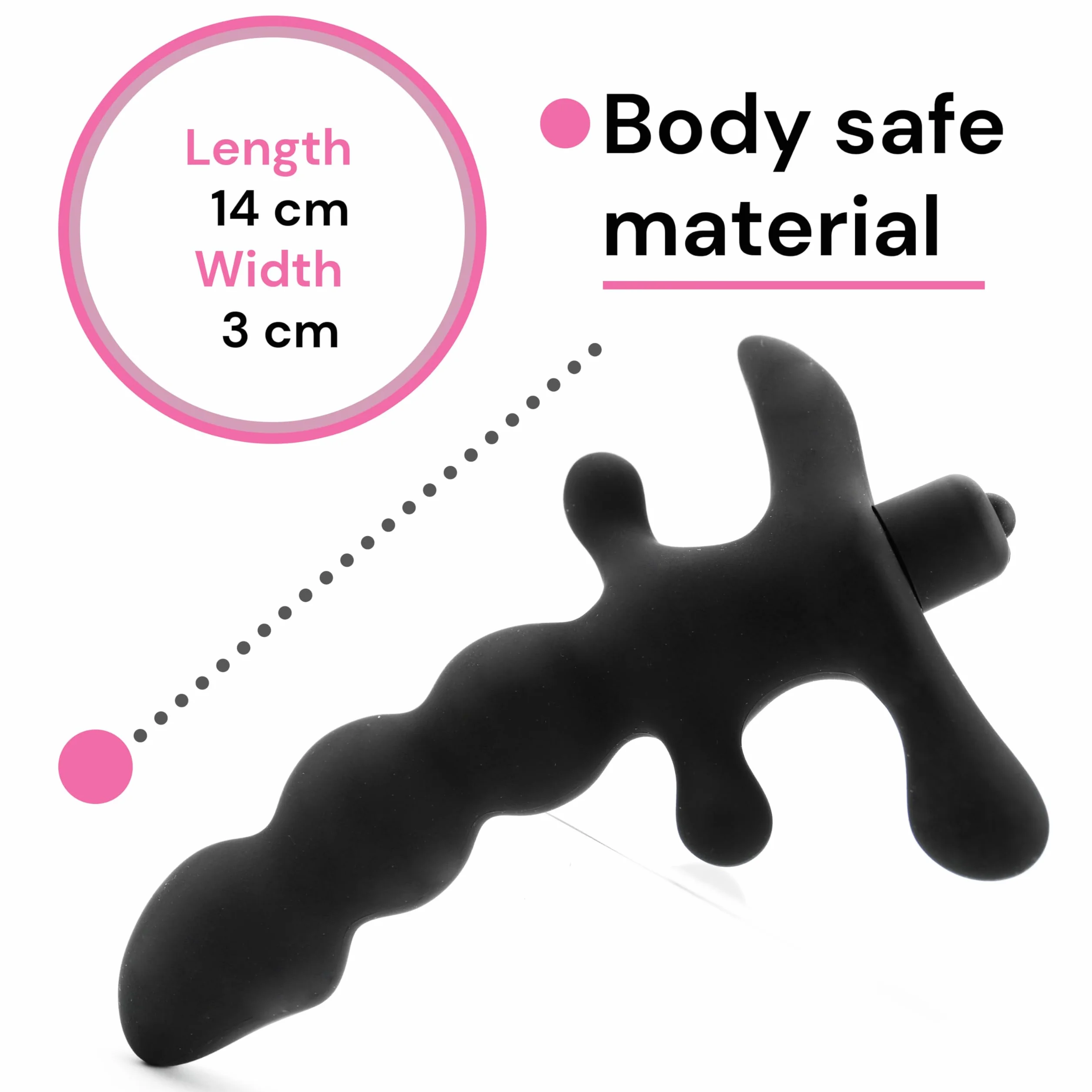 Vibratore prostatico Fops in silicone medico - Lunghezza 14 cm e design ergonomico a perline - Vibrazioni potenti per uomini e coppie - Vibratore anale per massaggio prostatico, Nero A11-12