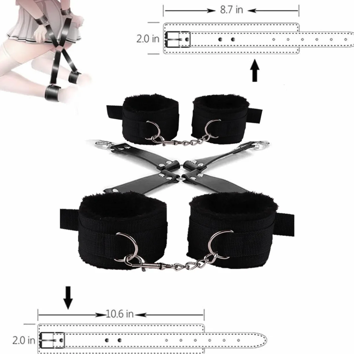 Set sessuale multifunzione 10 pezzi set con cinturino in nylon nero, dotato di cinturino regolabile - D19