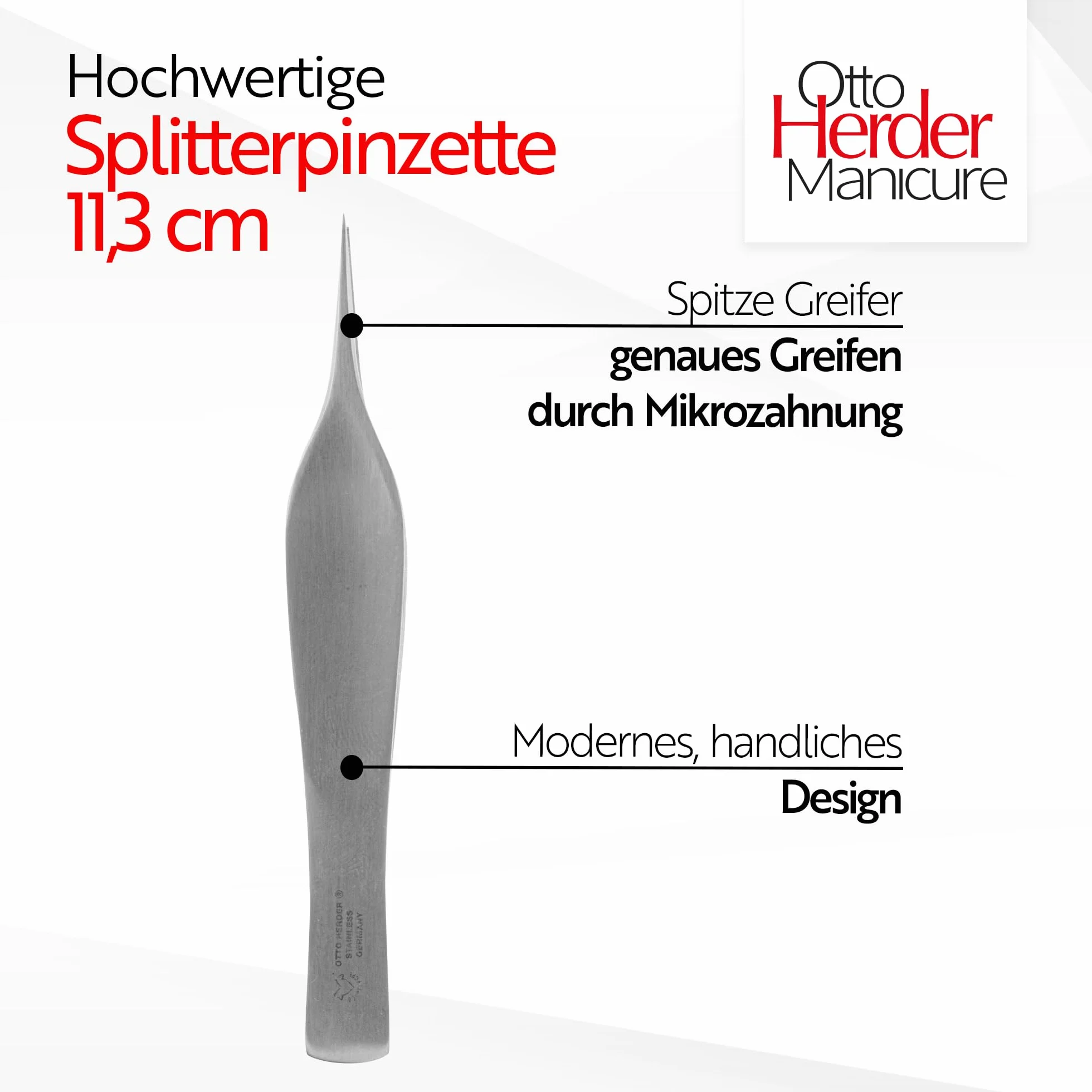 Otto Herder Pinzetta manicure con punta fine 11,3 cm, acciaio strumentale, qualità medica