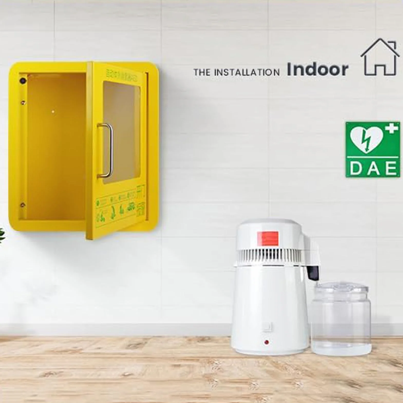 Armadietto per Defibrillatore DAE da Parete con Allarme e Doppio Interruttore Giallo