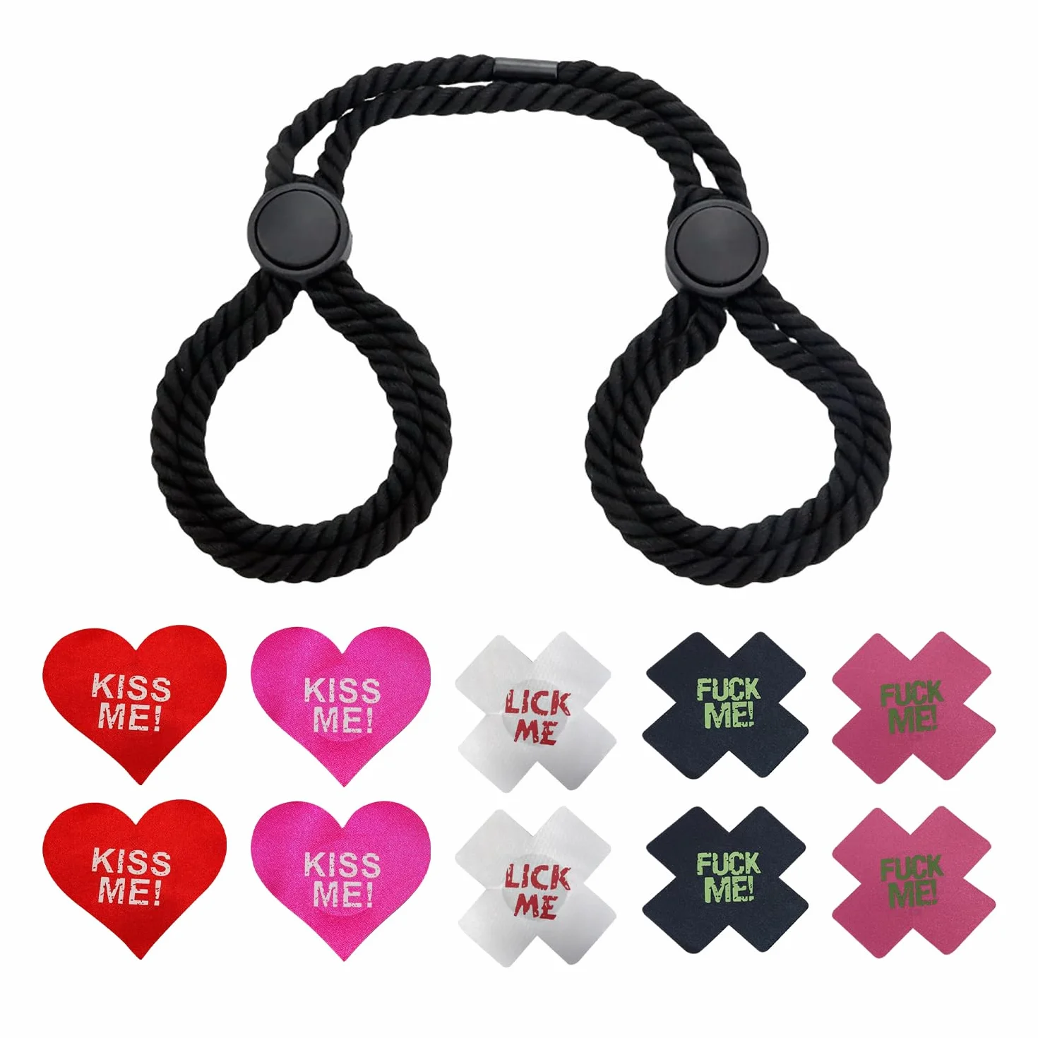 5 Paia Di Lettera Del Seno Adesivi, 1 Pezzo Di Corda Di Cotone Manette, Fibbia Di Ritenuta Regolabile, Puntelli Sexy, Anti-Vuoto Petto Adesivi, Puntelli Del Partito.