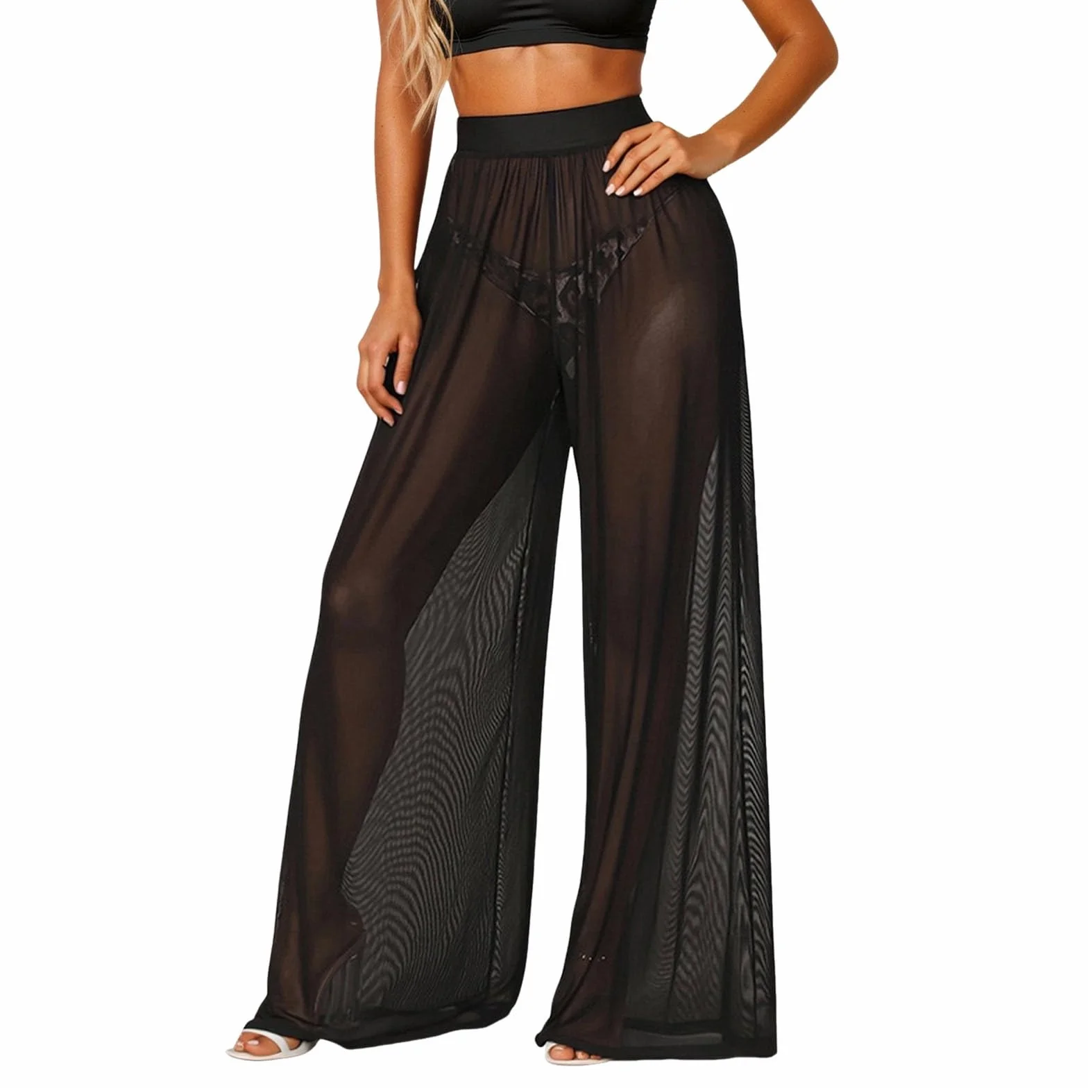 Straight Leg Leggings da donna in rete trasparente, pantaloni da yoga elasticizzati a gamba larga