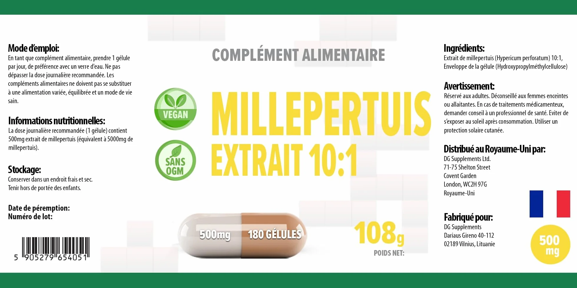 Iperico (Erba di San Giovanni) equivalente 5.000 mg (500 mg di estratto 10:1) 180 capsule vegane