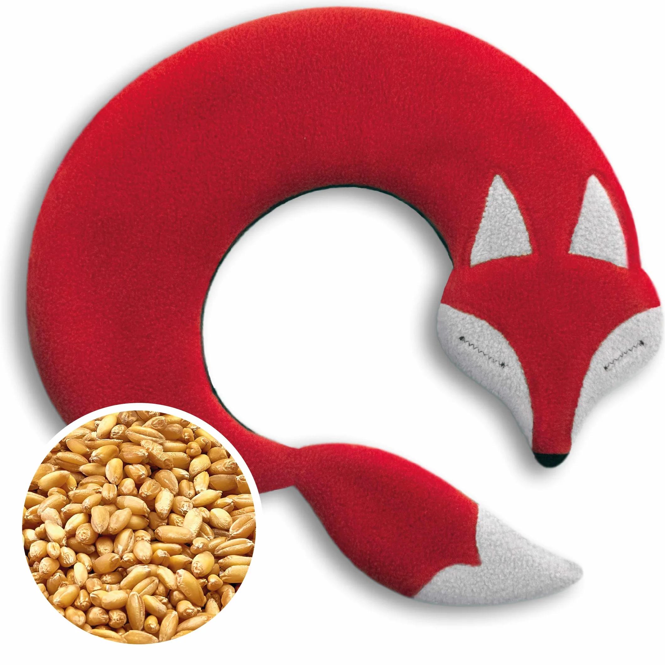 CUSCINO RISCALDABILE Leschi per la pancia e la schiena/Per collo, cervicale e coliche dei neonati/Per microonde, con semi di grano/Noah la volpe, rosso nero