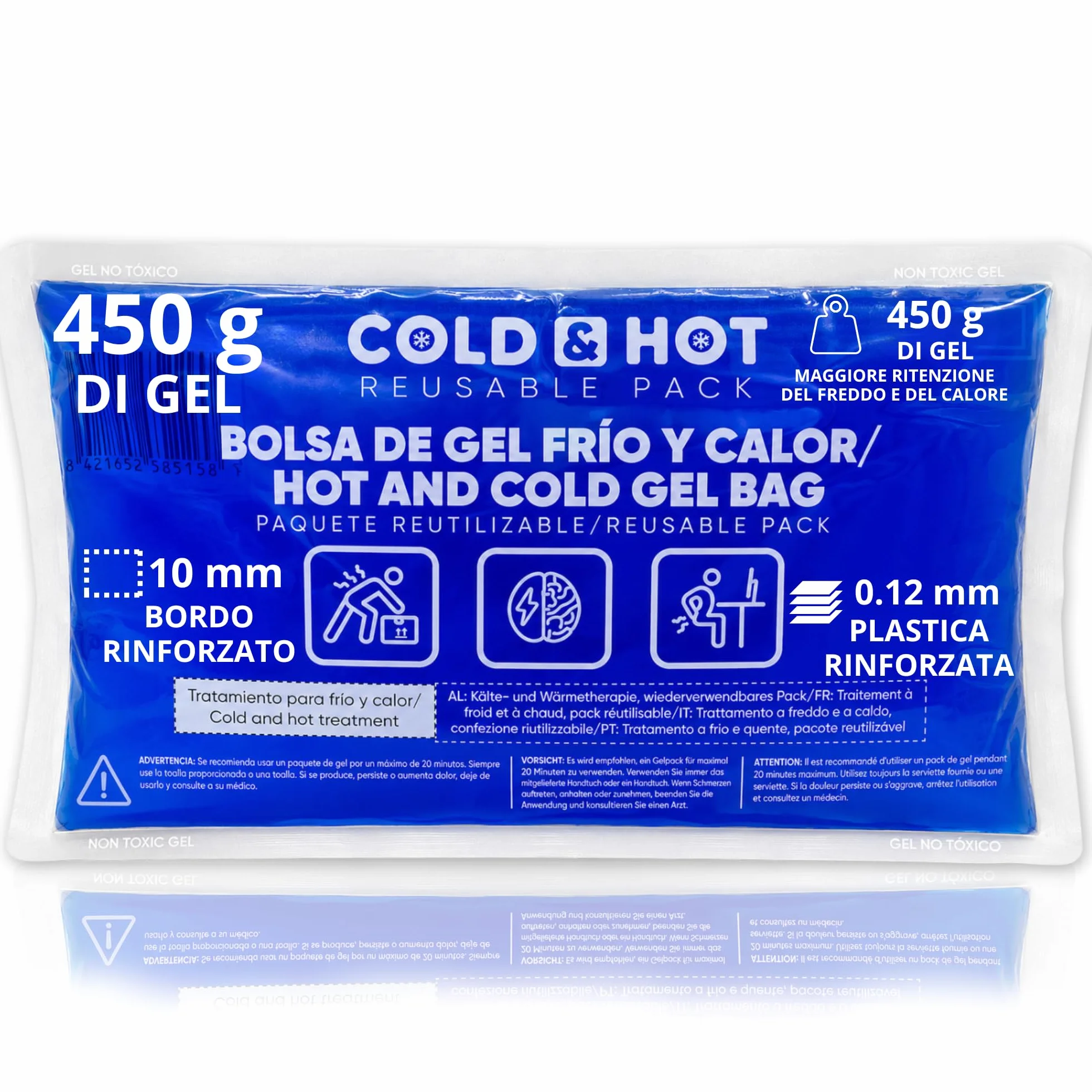 Ghiaccio Gel Riutilizzabile (26 x 15 cm) Compressa Fredda Calda Multifunzione per Terapie Dolori Muscolari Febbre Lesioni Sportive