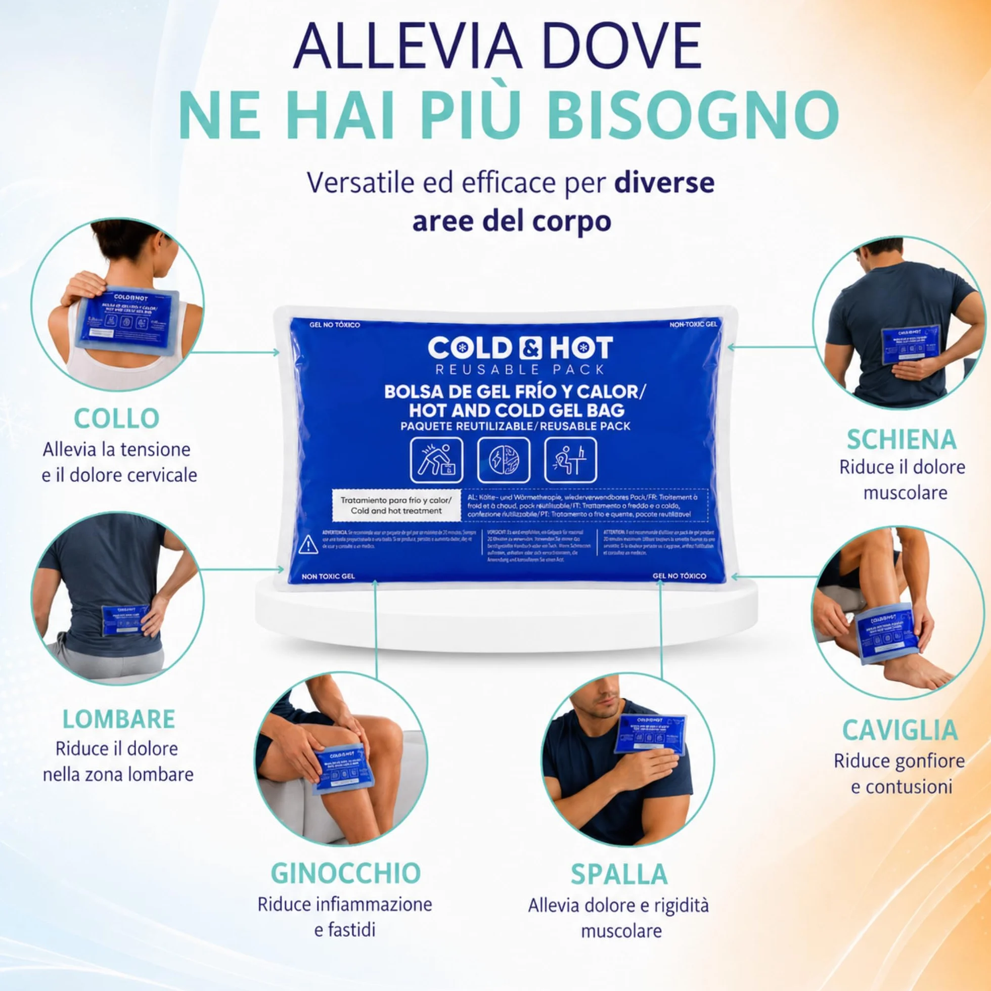 Ghiaccio Gel Riutilizzabile (26 x 15 cm) Compressa Fredda Calda Multifunzione per Terapie Dolori Muscolari Febbre Lesioni Sportive