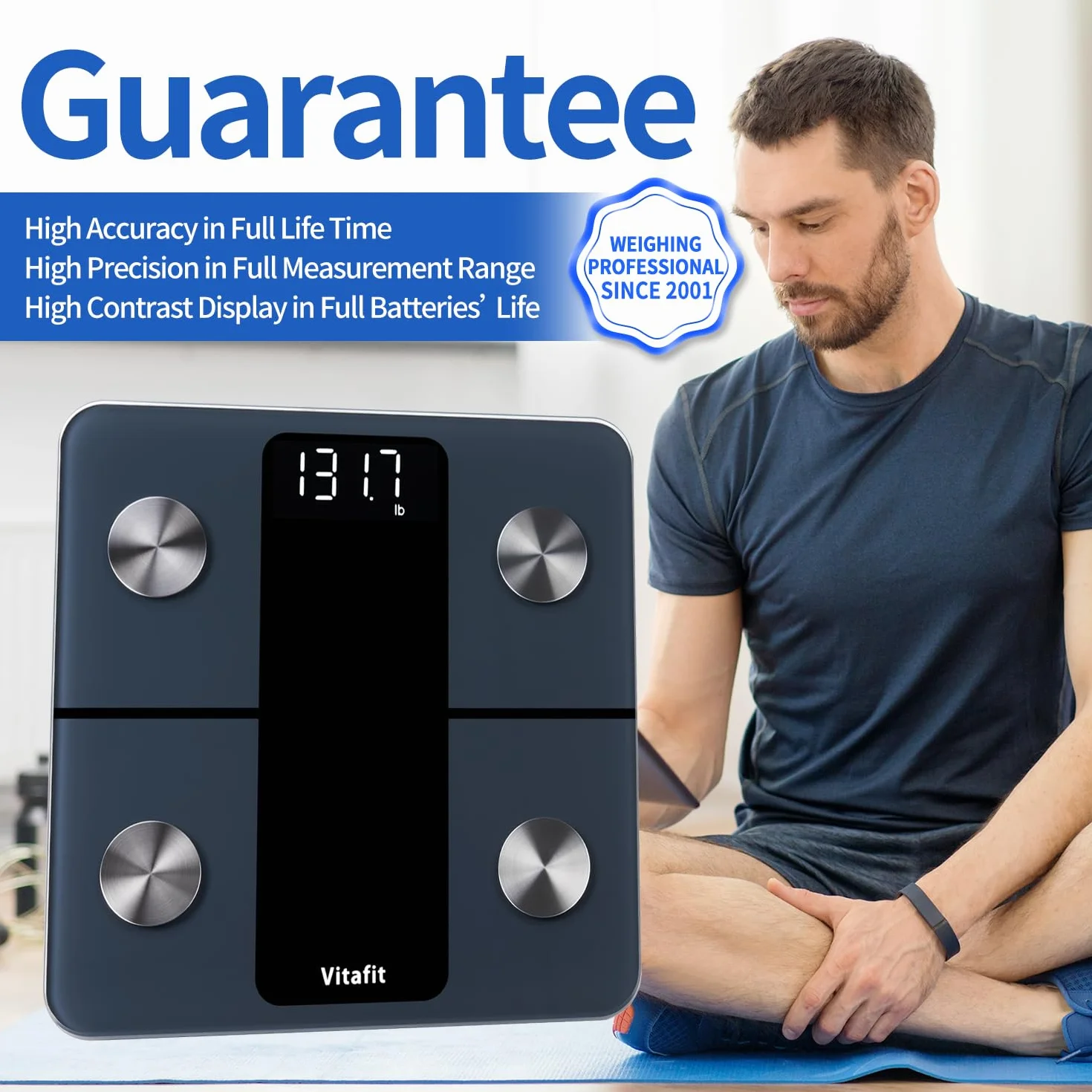 Vitafit Bilancia Pesapersone Digitale Impedenziometrica 180kg LED Alta Precisione 0,05kg Nero