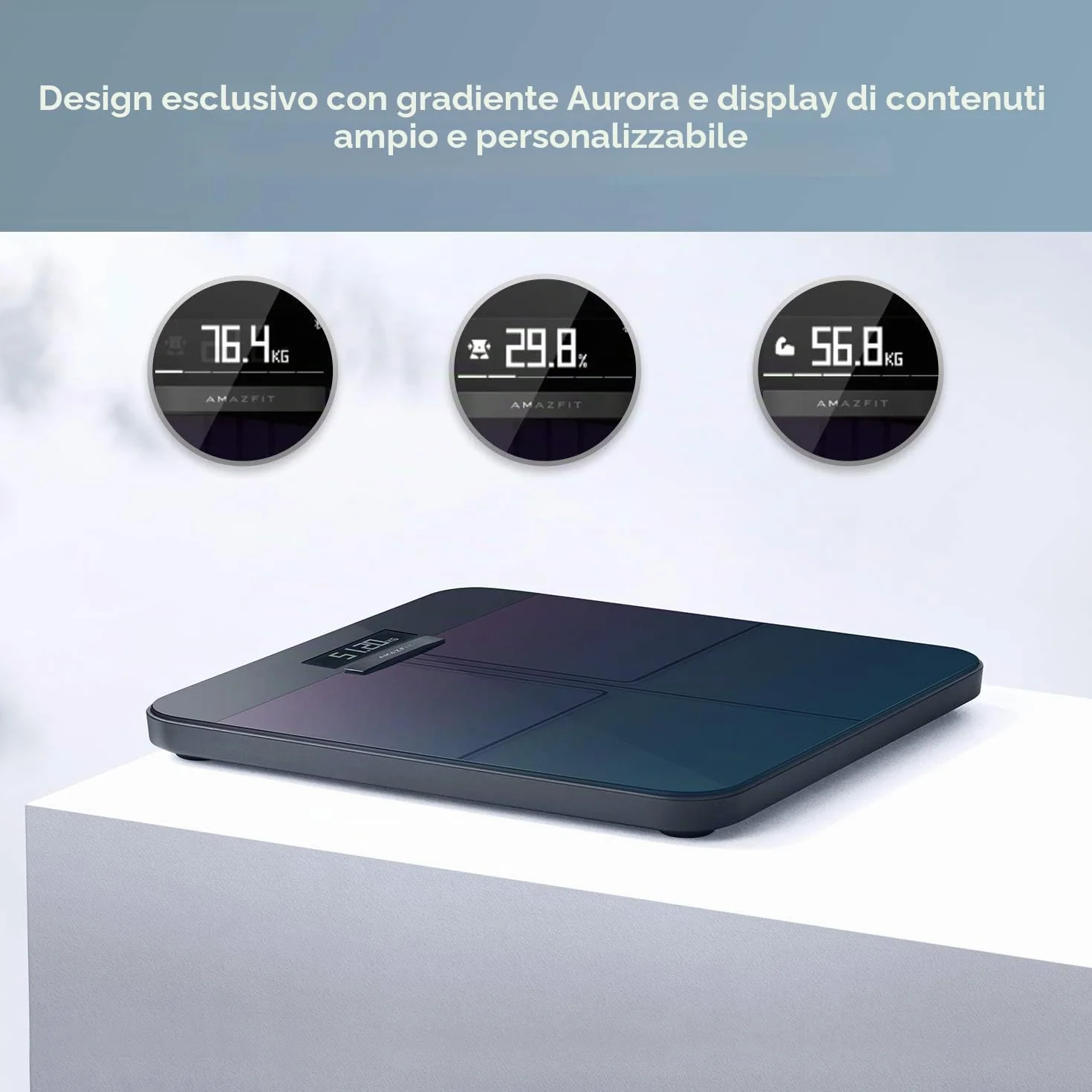 Amazfit Smart Scale Bilancia Pesapersone Impedenziometrica 16 Indici di Misurazione Massa Grassa App iOS Android