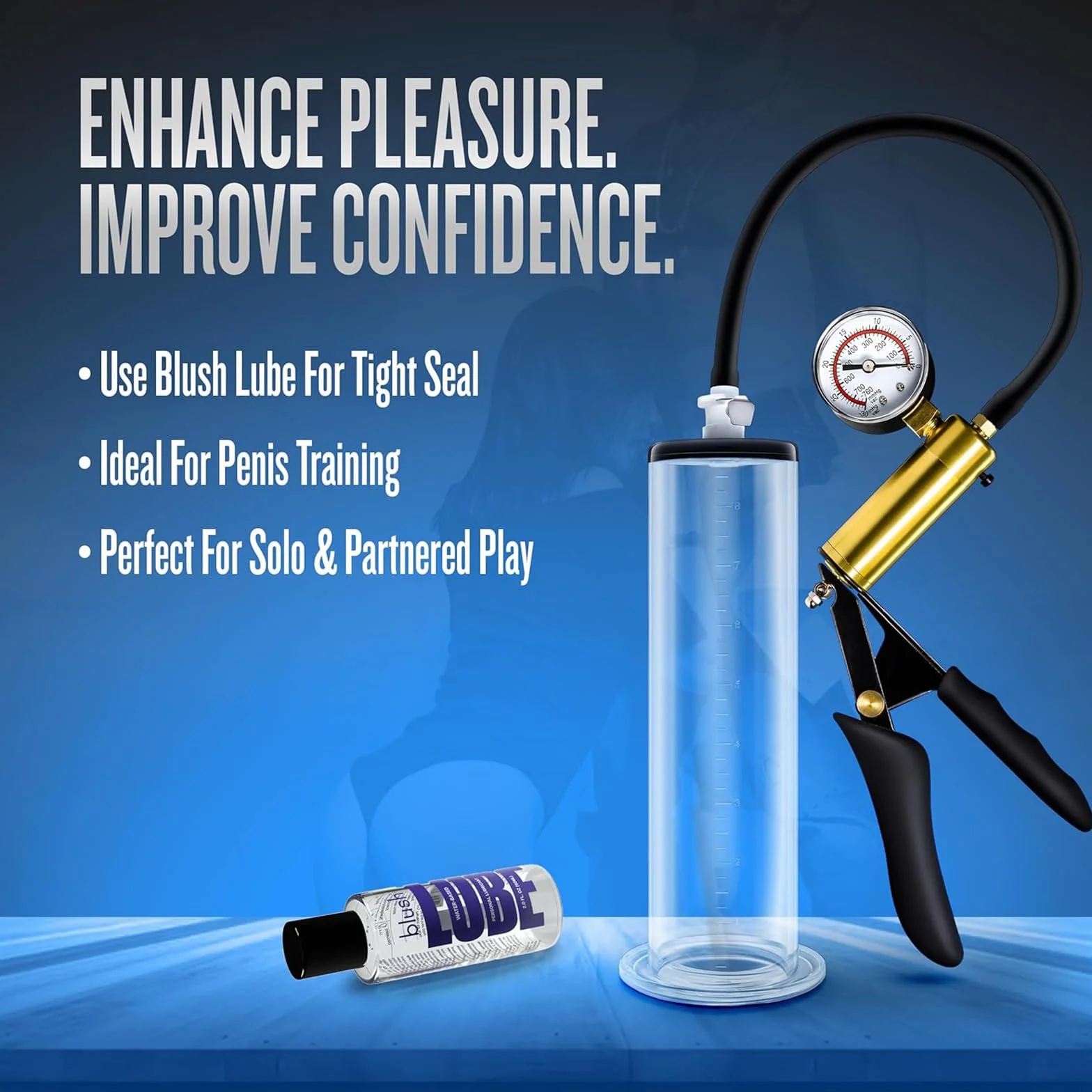Pompa pene per ingrandimento manuale con manometro e impugnatura in metallo include 1 guaina per pene in silicone sex toys per uomo (5.1cm)
