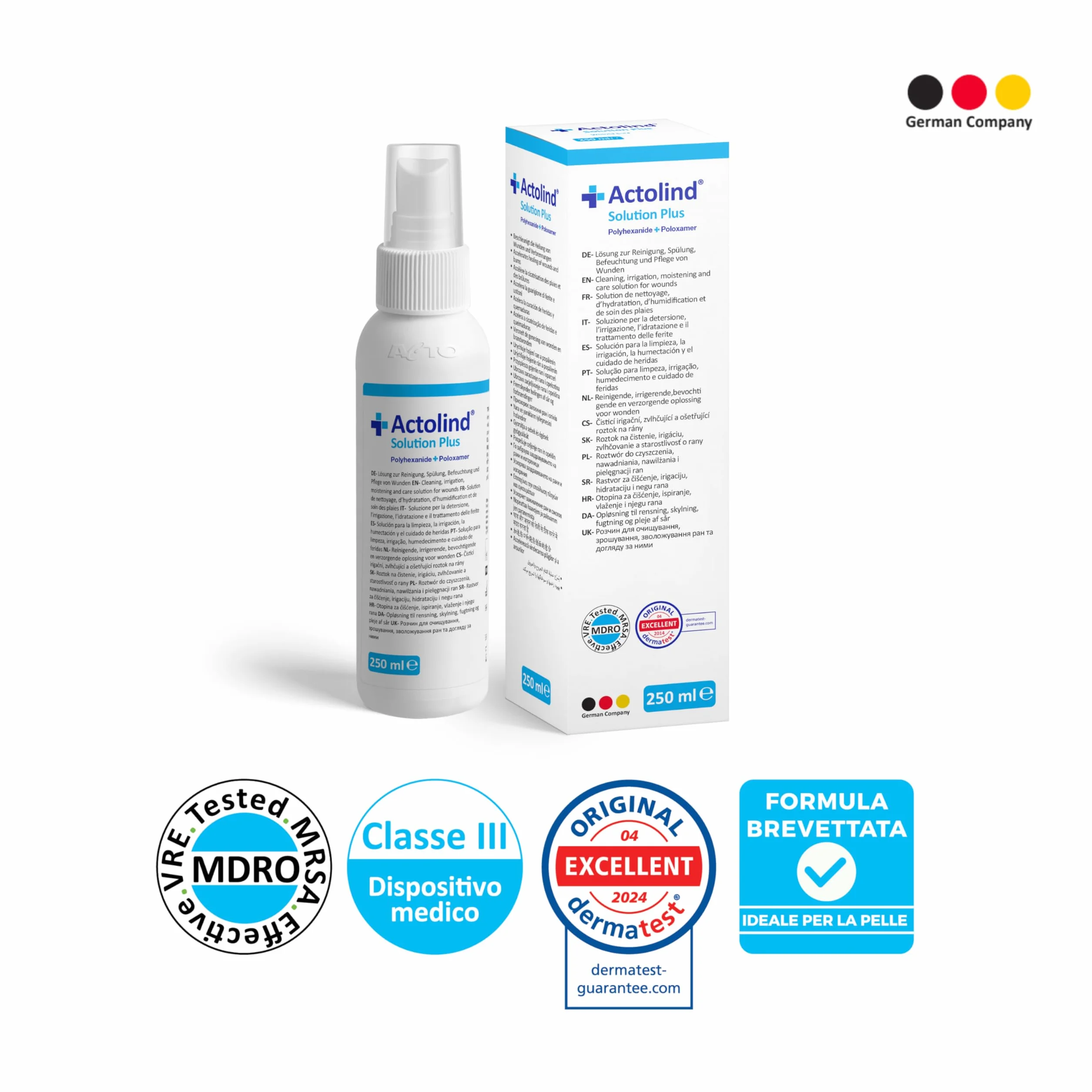 Actolind Solution Plus 250 ml – Soluzione antisettica per irrigazione delle ferite e ustioni | Dispositivo Medico CE Classe III