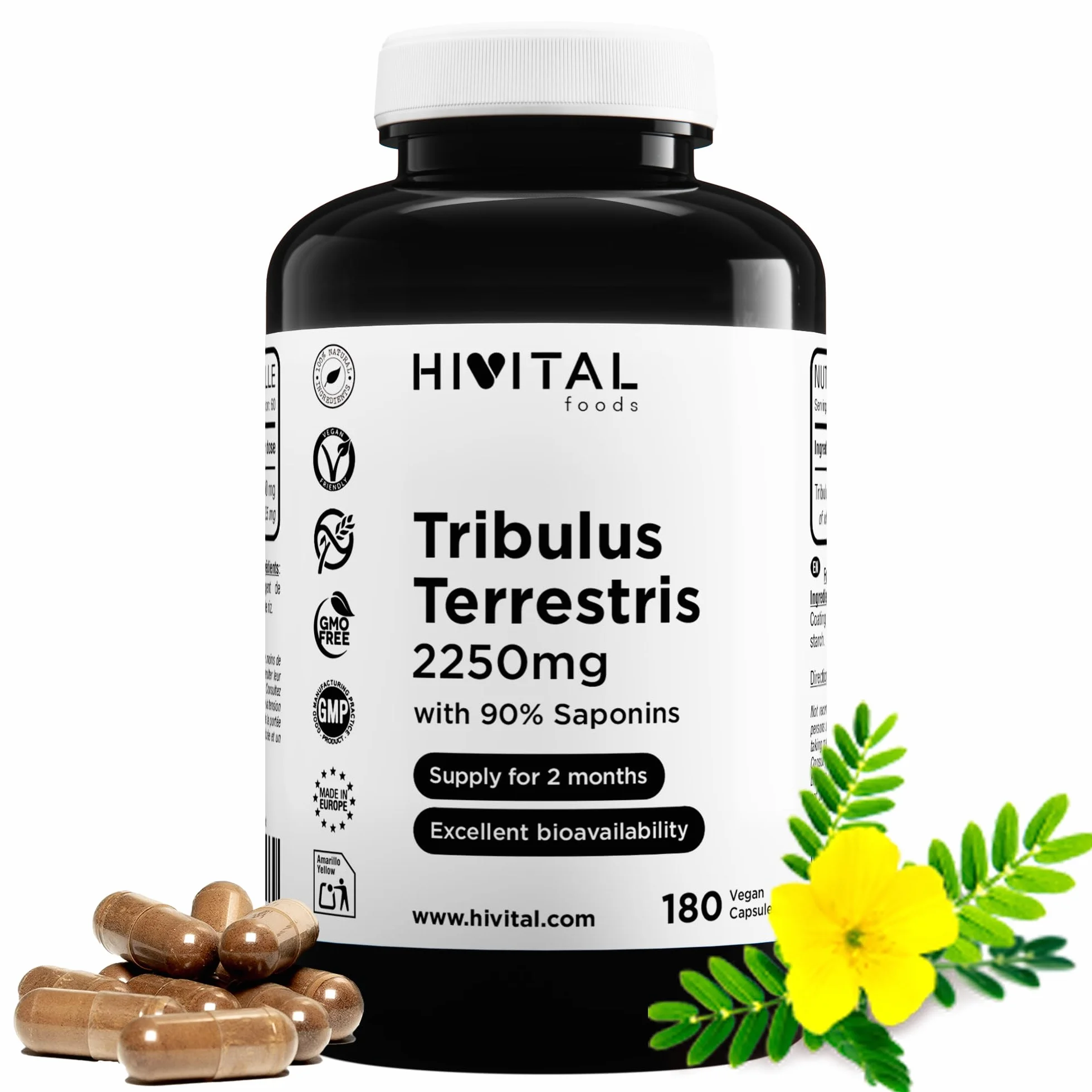 Tribulus Terrestris 2250 mg 180 capsule vegane estratto naturale 90% saponine alto principio attivo HIVITAL