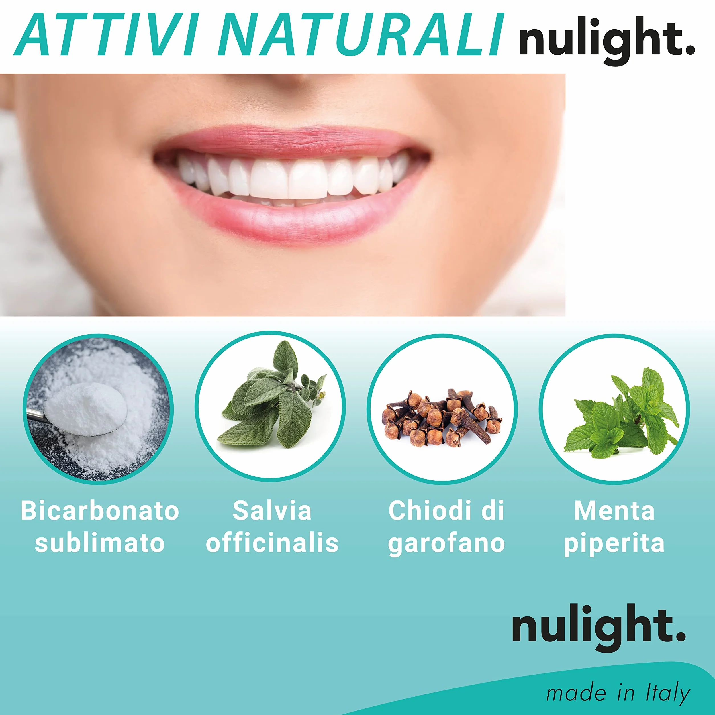 Nulight Dentifricio in Polvere per Sbiancamento Denti Professionale Senza Fluoro per Gengive e Denti Bianchi Sensibili Made in Italy Vegano Bambini e Adulti 50g (1)