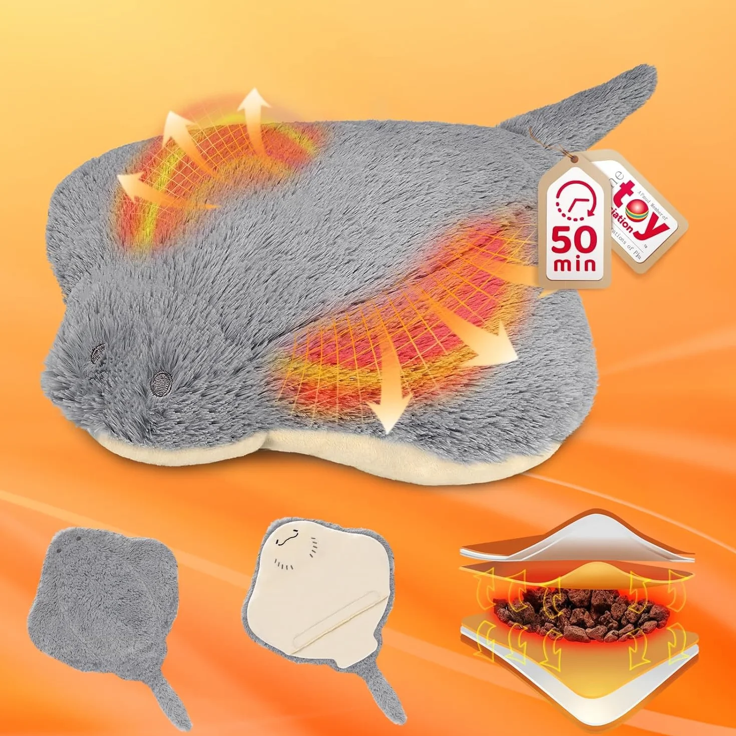 Mewaii Peluche Riscaldabile in Microonde Stuffed Animali Manta Grigio Riscaldamento Pad Cuscino Peluche Caldo o Freddo per Ragazze Ragazzi Donne 30cm