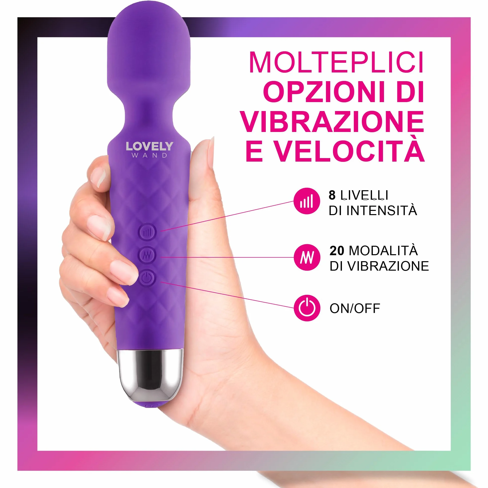 Vibratore Sessuale per Donna - Massaggiante Personale Con 8 Velocità e 20 Modalità - Stimolatore Punto G - Dildo vibrante, Vibratorepunto squirt, Giocattoli Sessuali - Lovely Wand (Viola)