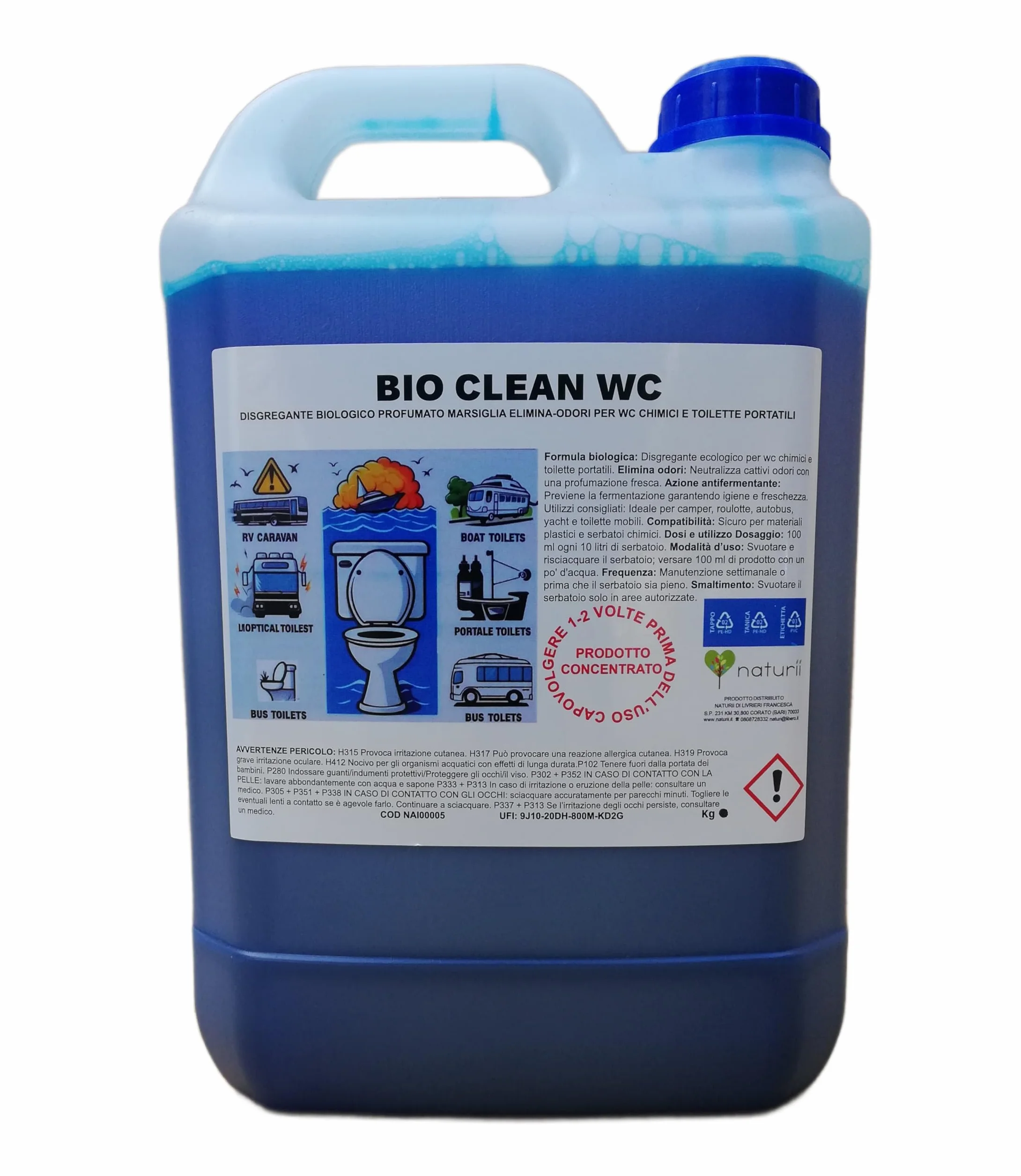 BIO CLEAN WC Disgregante Profumato 5 kg per WC Chimici e Toilette Portatili, Antiodore, Previene Fermentazione