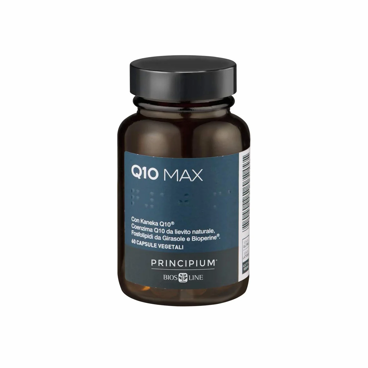 BIOS LINE Principium Q10 Max, Integratore alimentare ricco di Coenzima Q10, Integratore compresse per dare energia a cuore, fegato, cervello e muscoli, 60 capsule vegetali