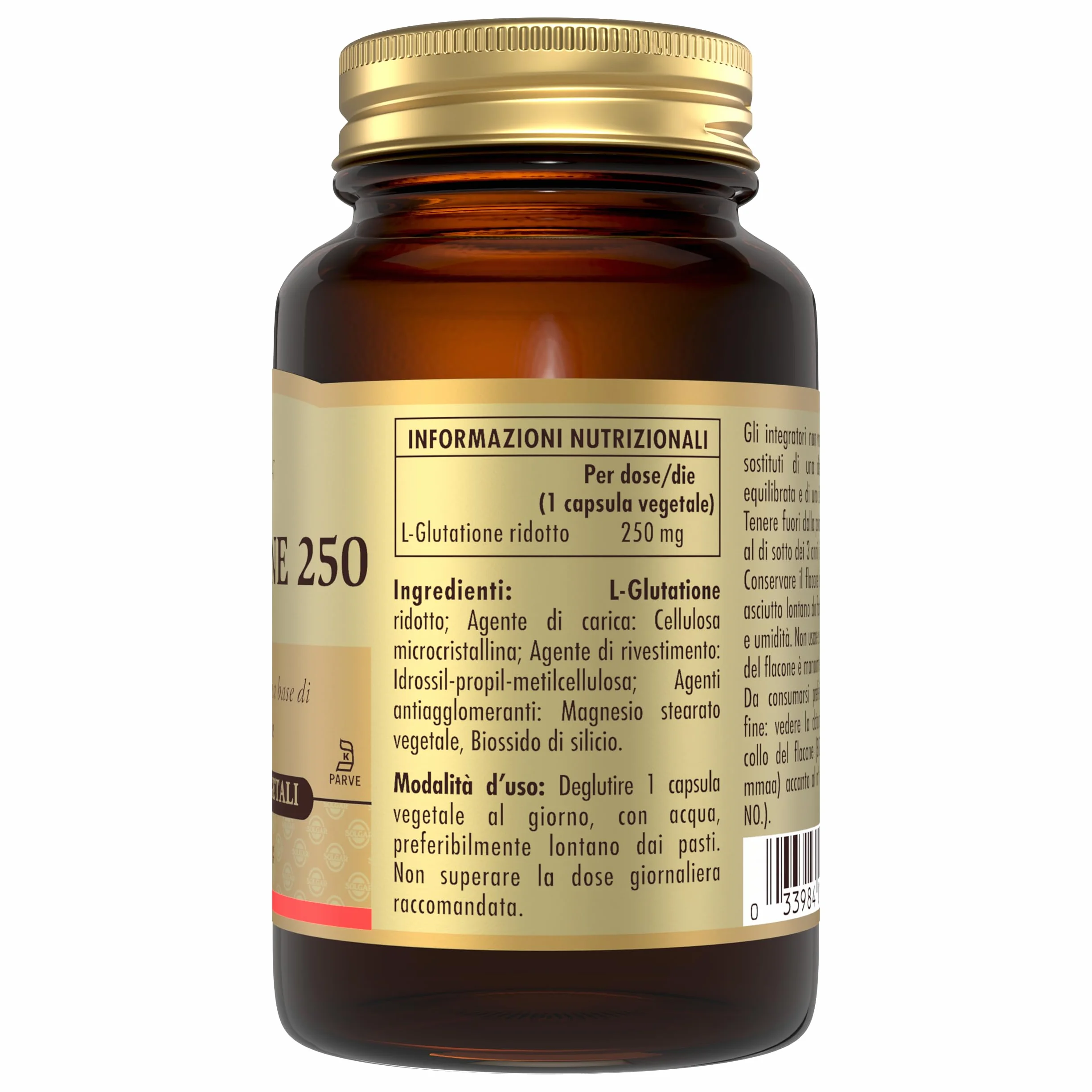 Solgar GLUTATIONE 250, 30 capsule vegetali – L‑Glutatione (GSH) 250 mg – equilibrio redox