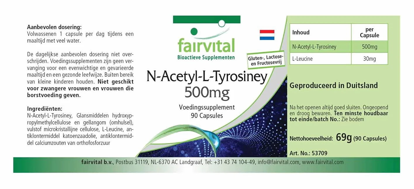 Fairvital N-acetil-L-tirosina, 90 capsule NALT, ad alto dosaggio, forma avanzata di L-tirosina