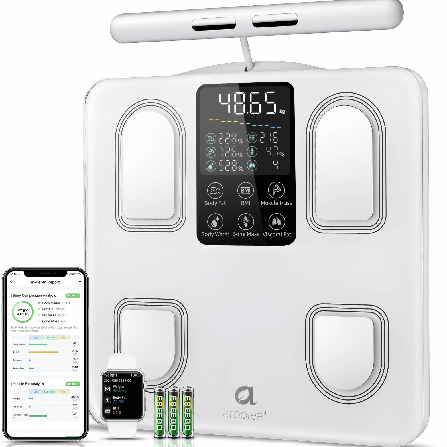 Arboleaf Bilancia Intelligente con Analisi Corporea 8 Elettrodi Bluetooth APP 50 Metriche 180 kg