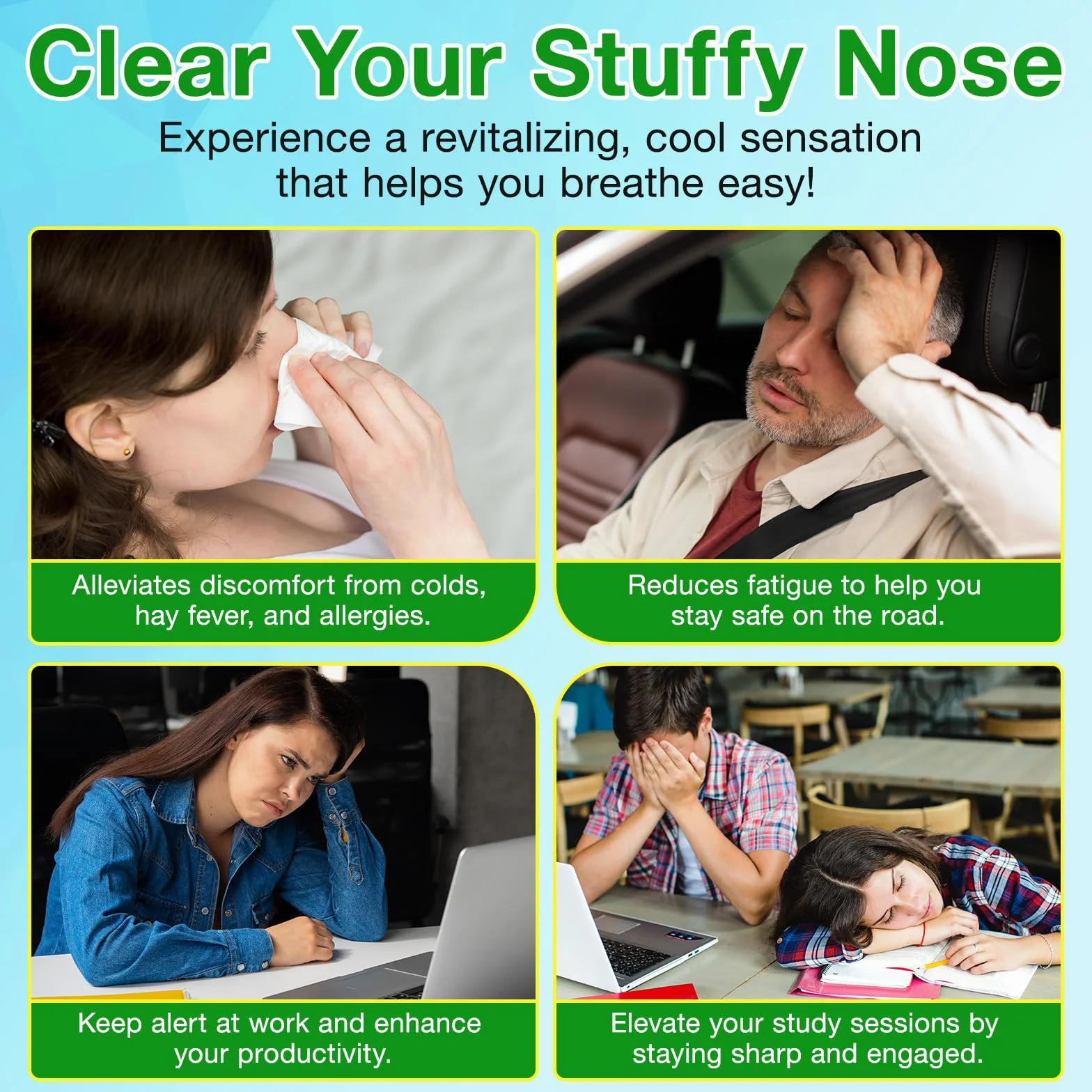 Nasal Stick 4 Pack, Inalatore Nasale, Rapido Sollievo dal Naso Chiuso, Migliora la Respirazione e Aumenta la Concentrazione, Realizzato con Oli Essenziali e Mentolo