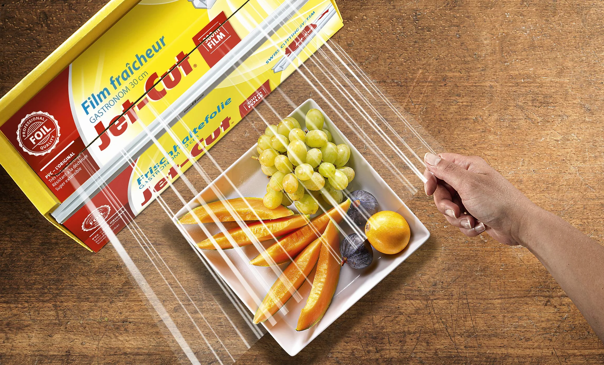 Pellicola per alimenti Jet-Cut da tagliare, gastronomia 30 cm x 300 m, PVC trasparente, 300 metro, 1