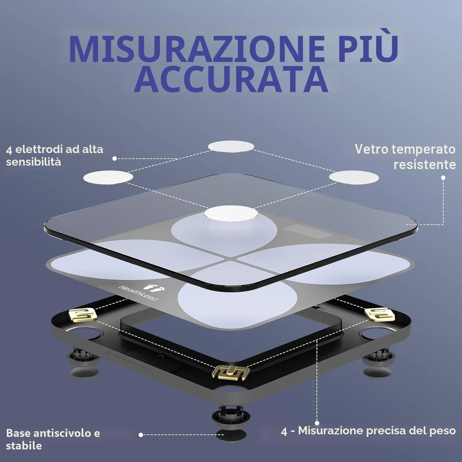 Bilancia per grasso corporeo digitale con app: Bluetooth Smart Bilancia per grasso corporeo, BMI, massa muscolare, proteina, BMR, vincitore del test, 26 x 26 cm