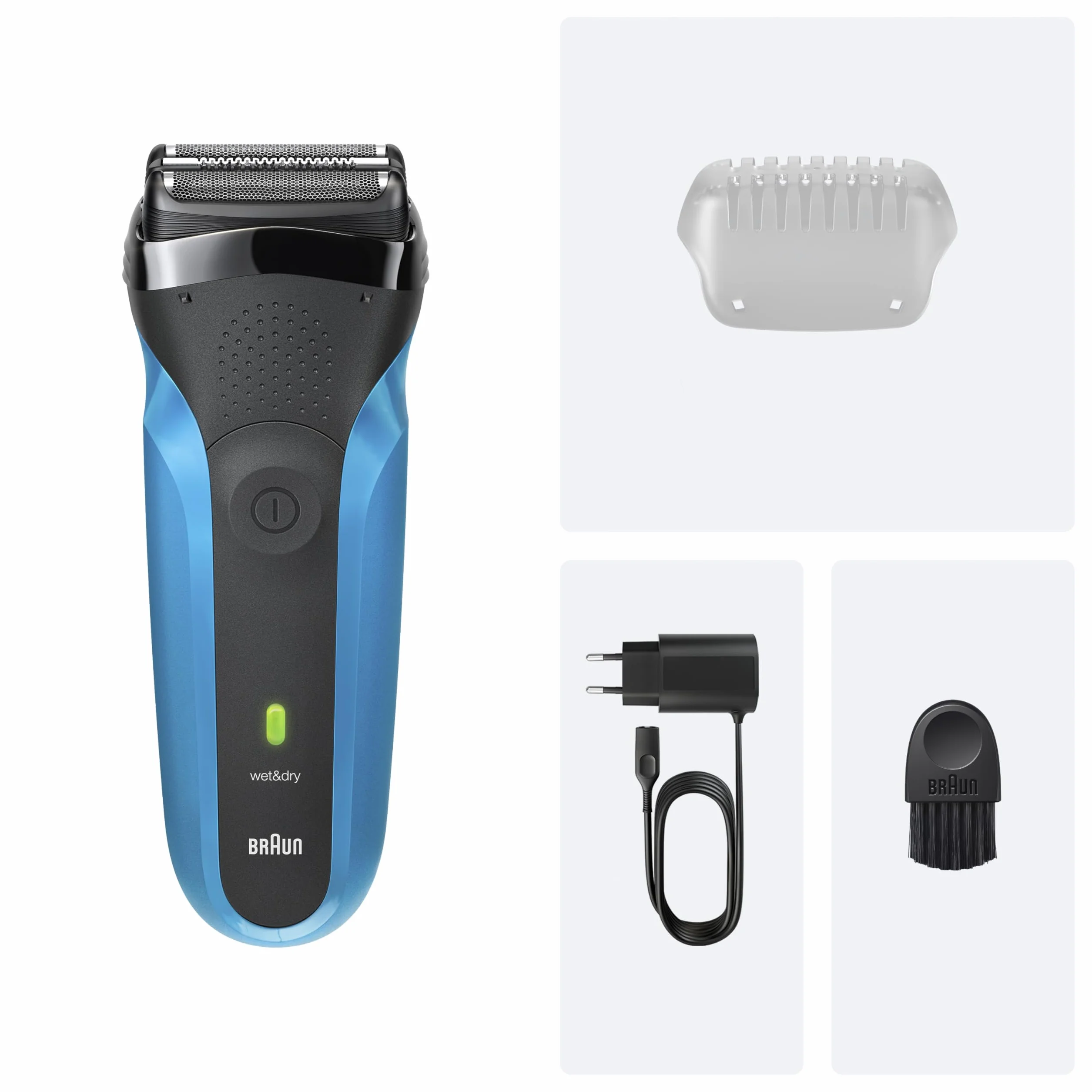 Braun Serie 3 Rasoio Elettrico Barba Wet&Dry 3 Lame Flessibili 310S Blu