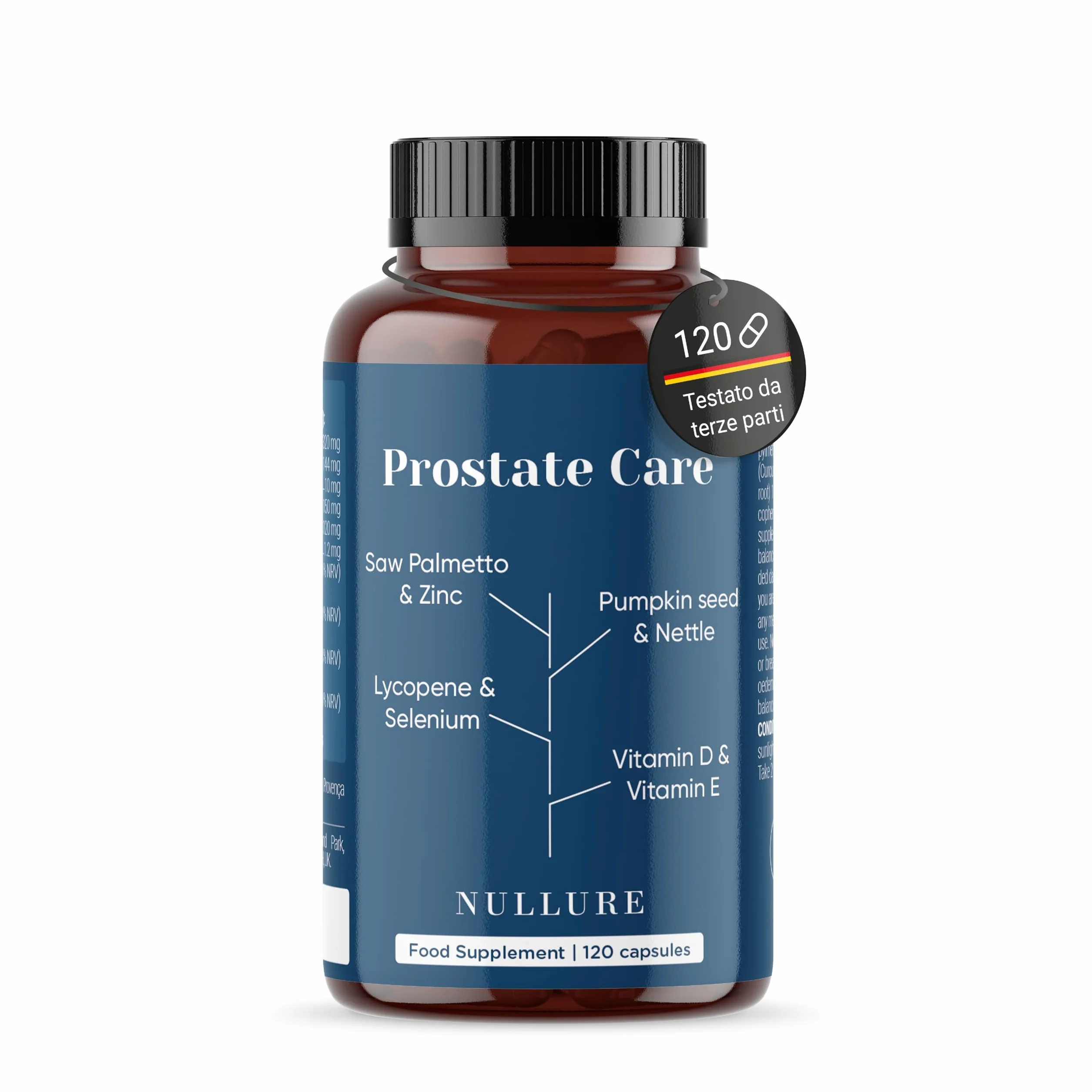 Nullure Saw Palmetto 320 mg Integratore Prostata Serenoa Repens Ortica Licopene Zucca 120 Caps Vegano