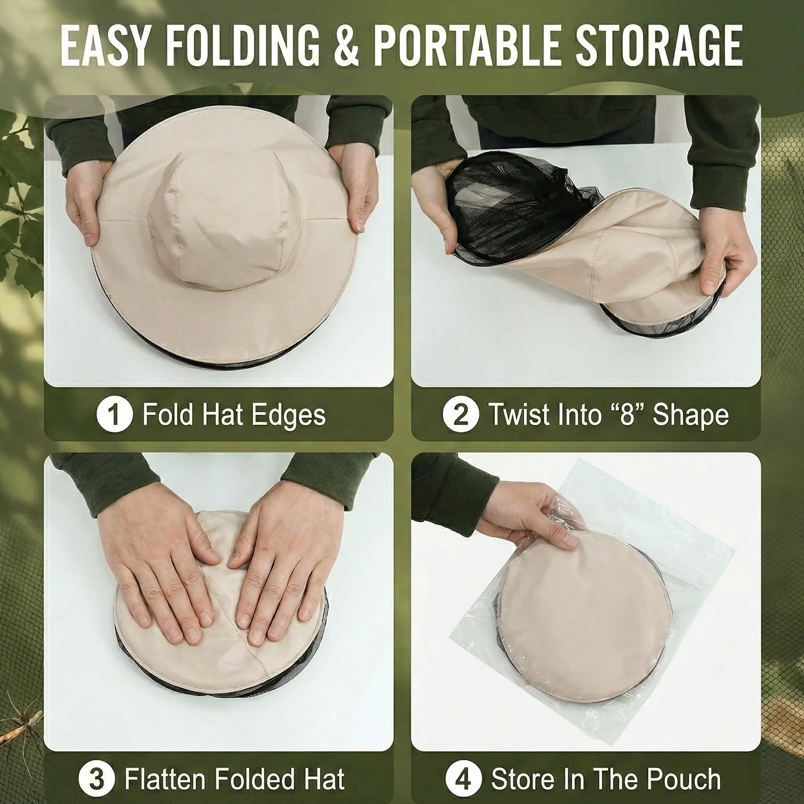 Cappello Antizanzare con Rete a Maglia Fine, Cappello da Pescatore Protettivo per Apicoltura, Pesca e Trekking, Beige